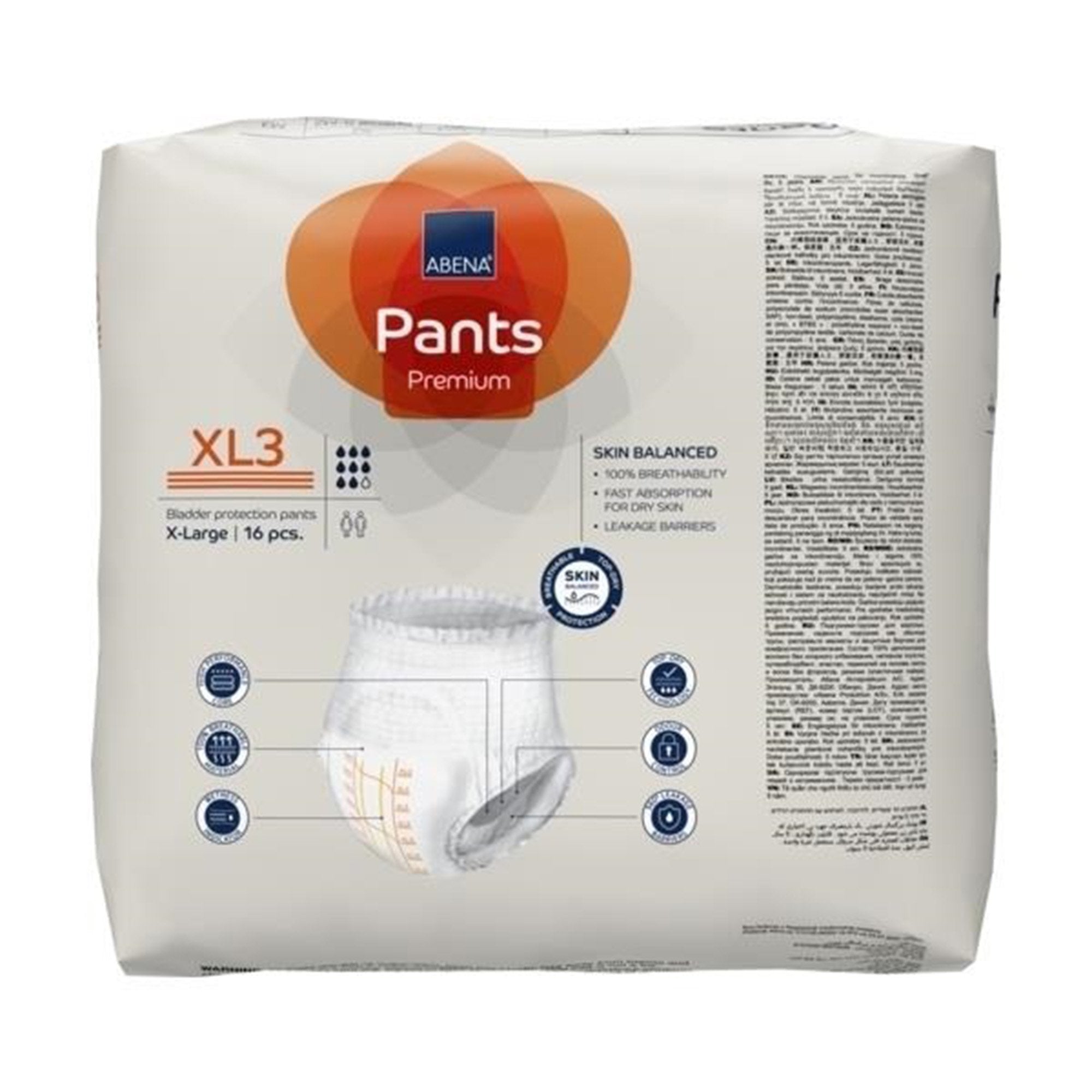 Abena Premium Pants XL3 - X-Large Incontinence Briefs, 16-Pack, High Absorbency