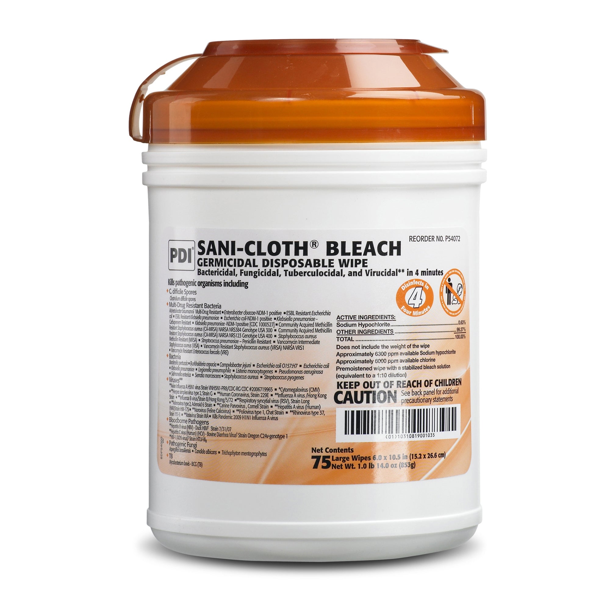 Sani-Cloth® Bleach Disinfectant Wipes - 75 Ct Canister for Surface Cleaning