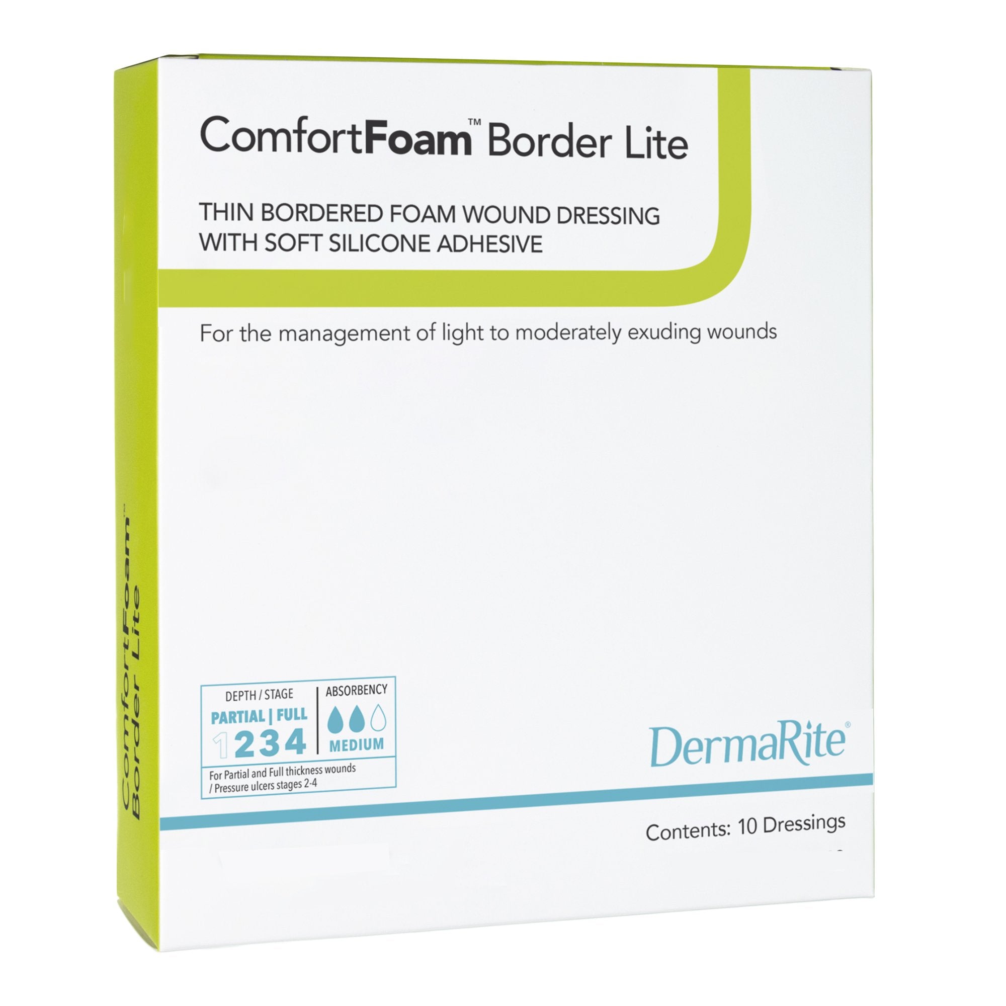 ComfortFoam™ Border Lite Silicone Adhesive with Border Thin Silicone Foam Dressing, 2 x 2 Inch (10 Units)