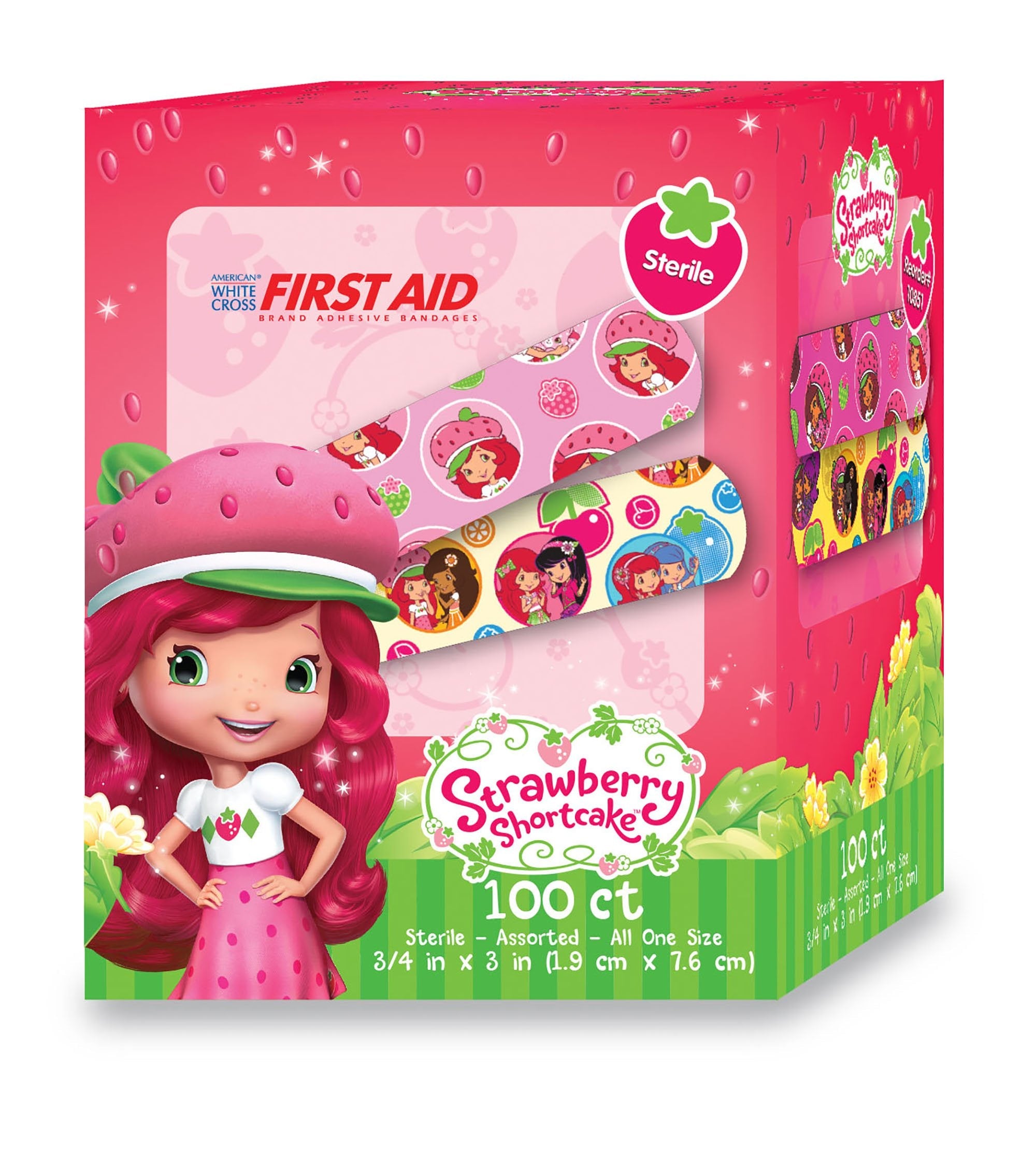American® White Cross Stat Strip® Strawberry Shortcake Design Adhesive Strip, ¾ x 3 Inch (100 Units)
