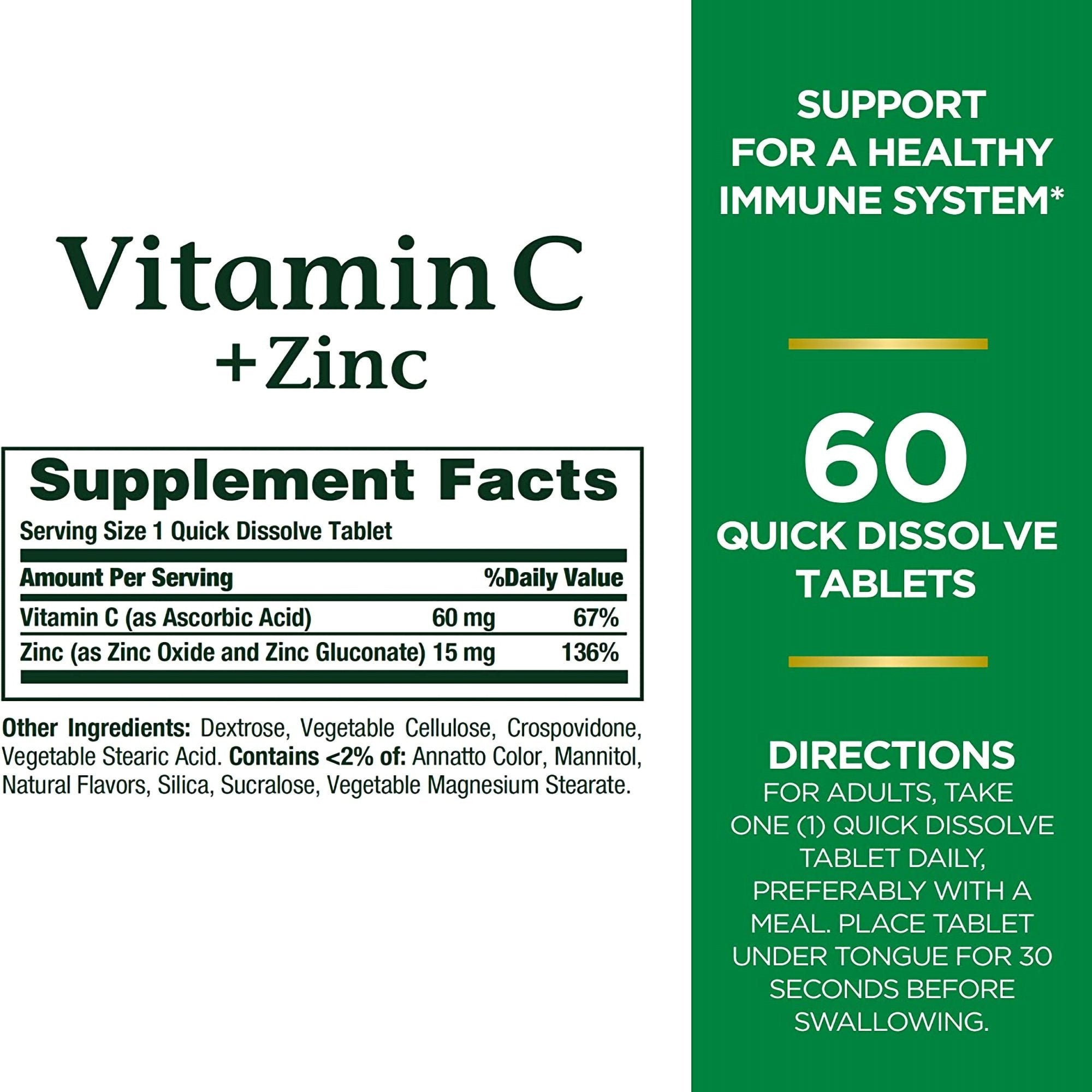 Vitamin C Supplement + Zinc Nature's Bounty® Tablet 60 per Bottle (1 Unit)