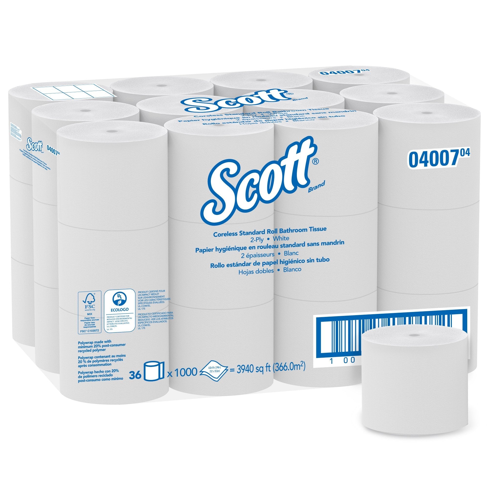 Scott Essential Toilet Tissue, 2-Ply, Standard Size, Coreless Roll (36 Units)