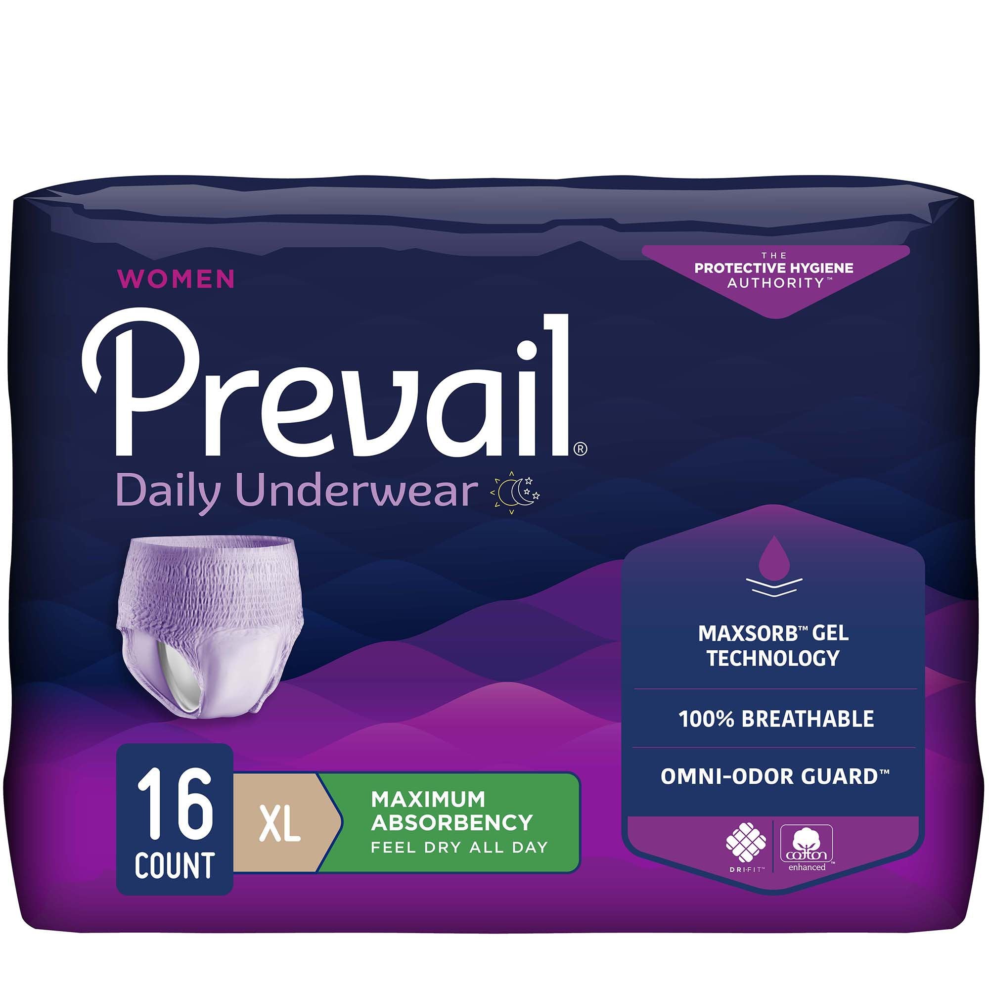 Prevail Daily Women's Absorbent Underwear XL, Breathable, Odor-Control - 16 Pack