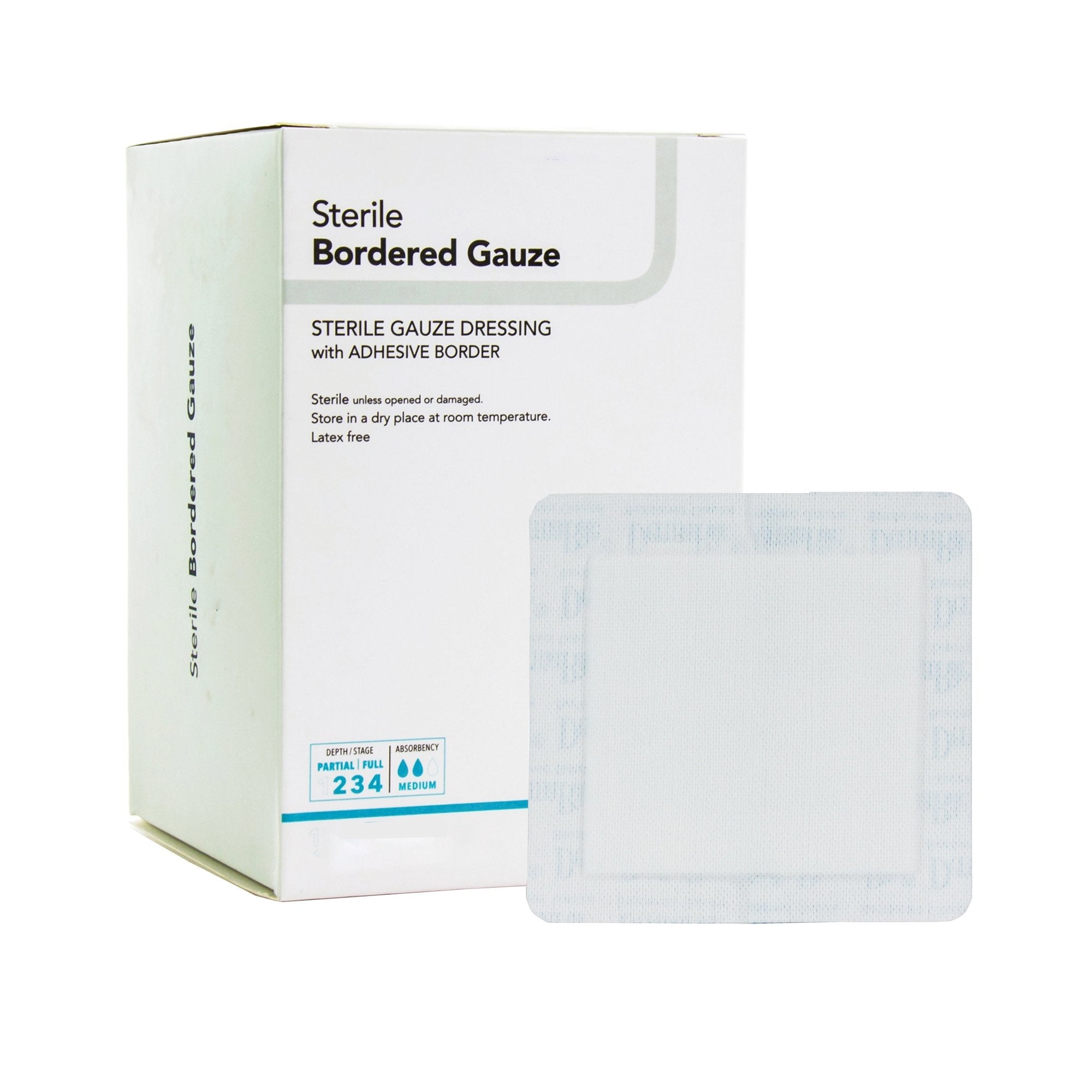 DermaRite® Bordered Gauze White Adhesive Dressing, 2 x 2 Inch (50 Units)