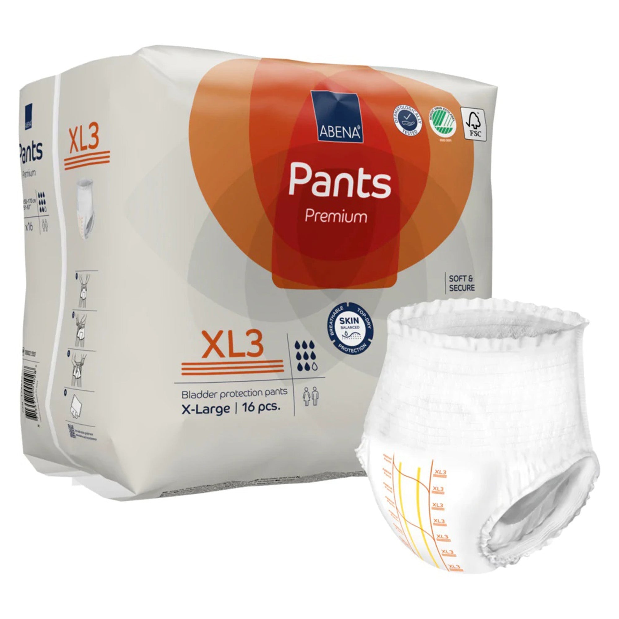 Abena Premium Pants XL3 - X-Large Incontinence Briefs, 16-Pack, High Absorbency