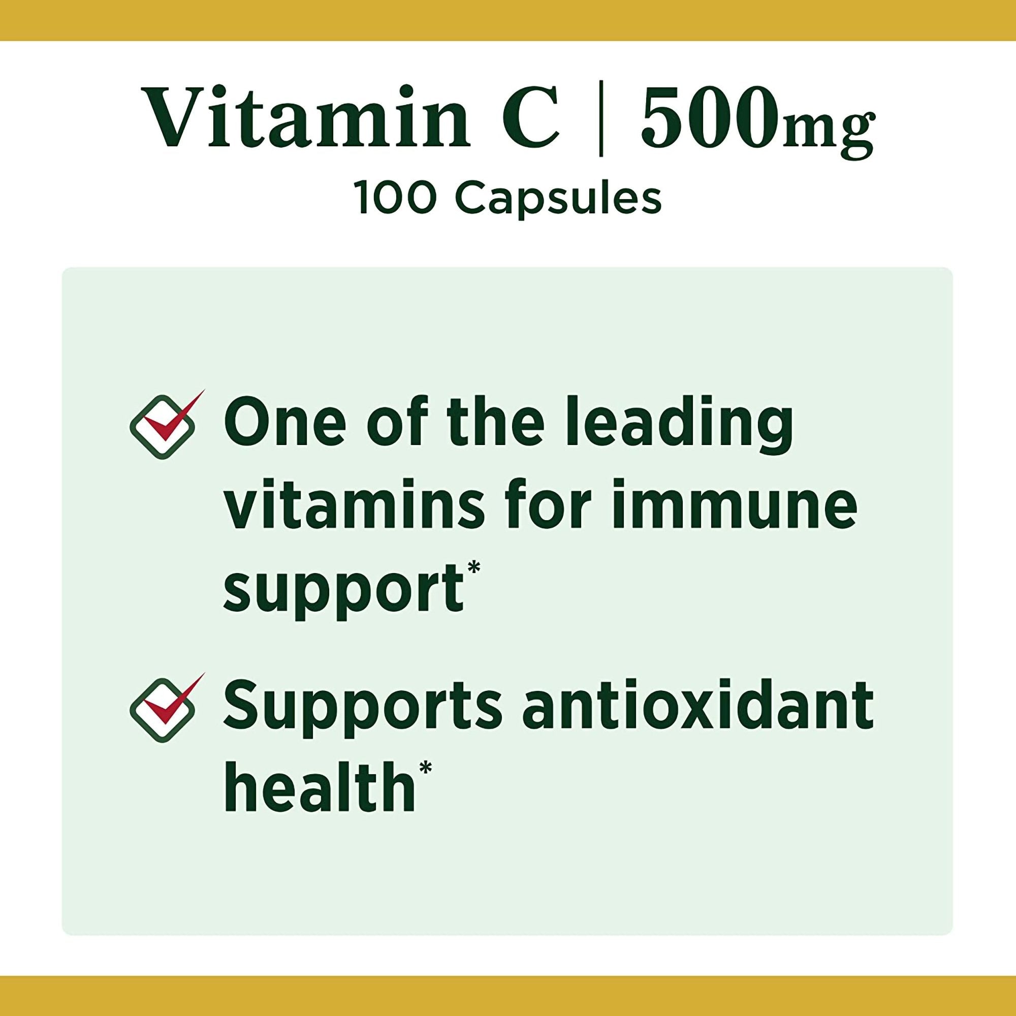 Vitamin C Supplement Nature's Bounty® 500 mg Strength Capsule 100 per Bottle (1 Unit)