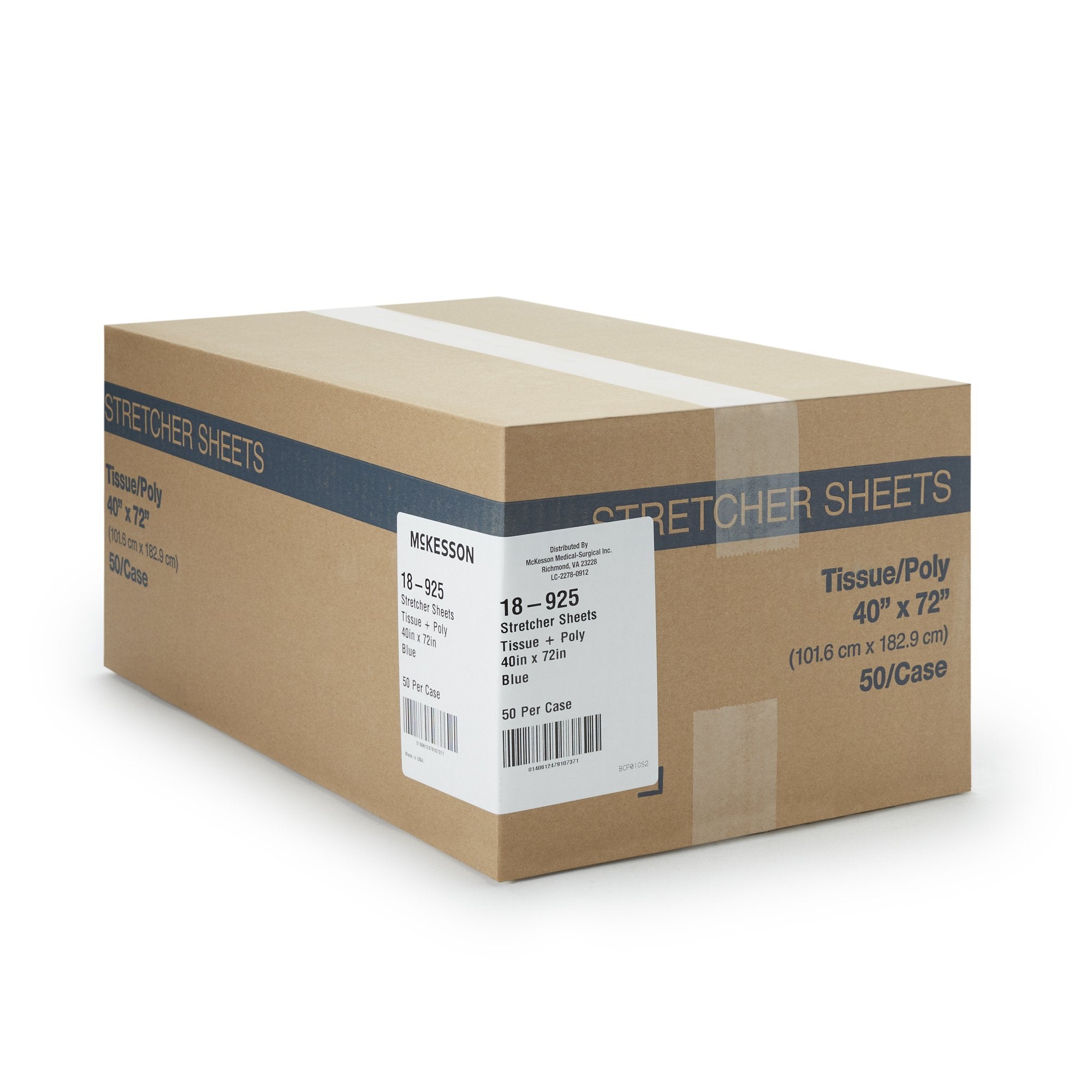 McKesson Blue Flat Stretcher Sheet, 40 x 72 Inch (50 Units)