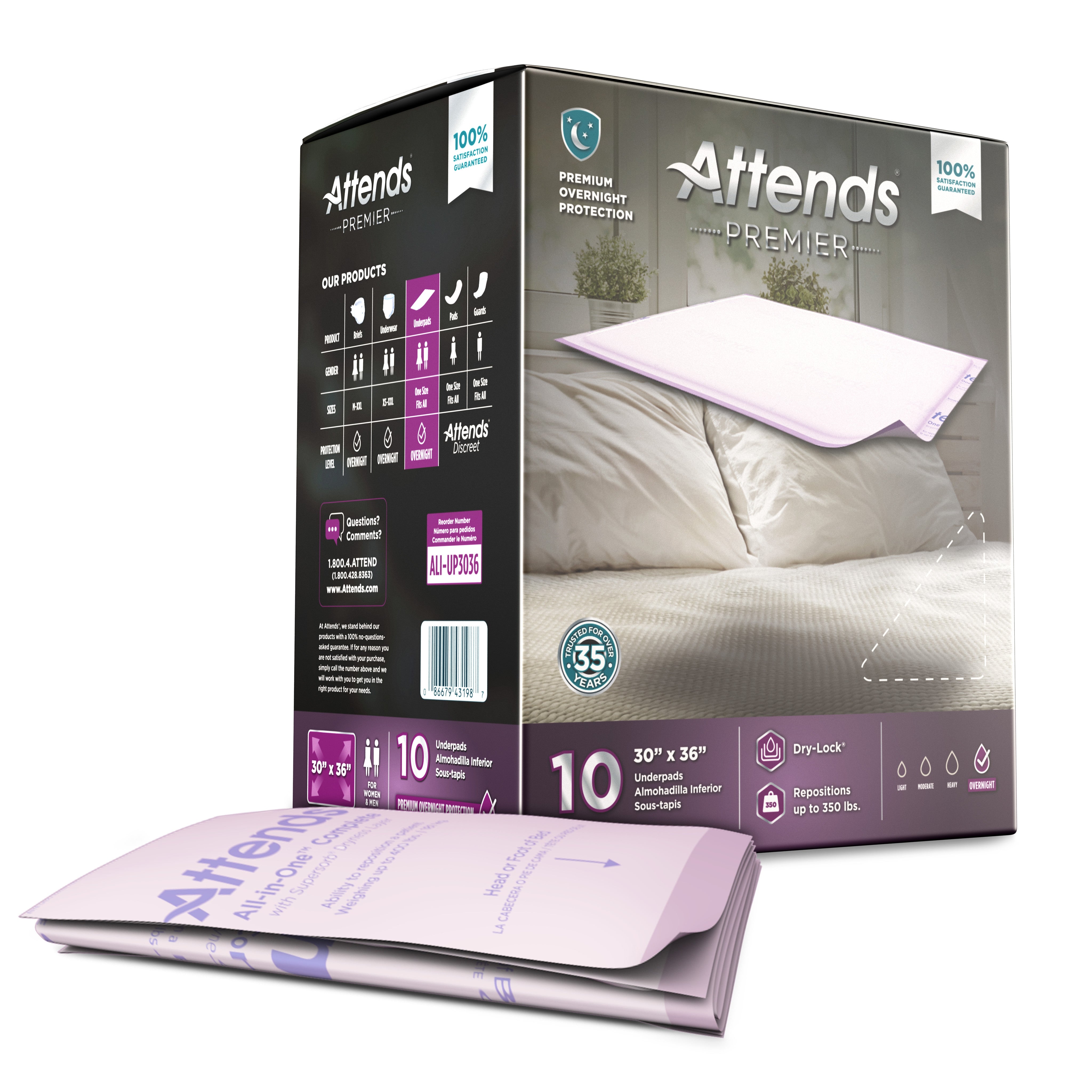 Attends® Premier Underpads 30x36 - Heavy Absorbency, 60 Pack