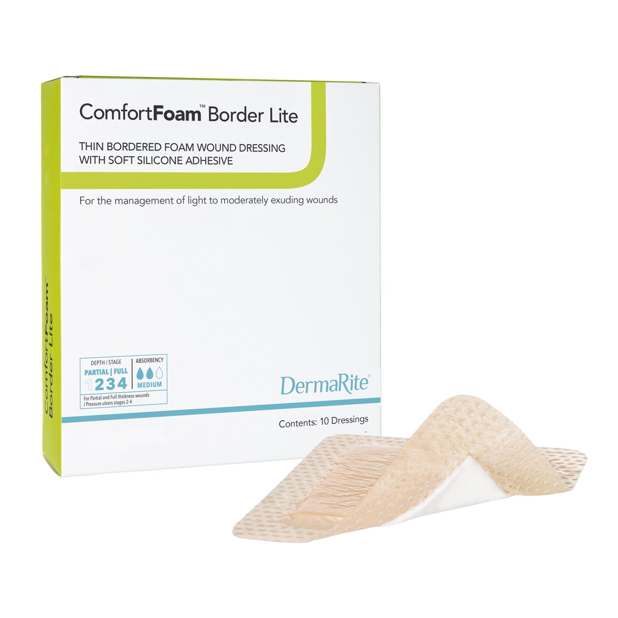 ComfortFoam™ Border Lite Silicone Adhesive with Border Thin Silicone Foam Dressing, 2 x 2 Inch (10 Units)