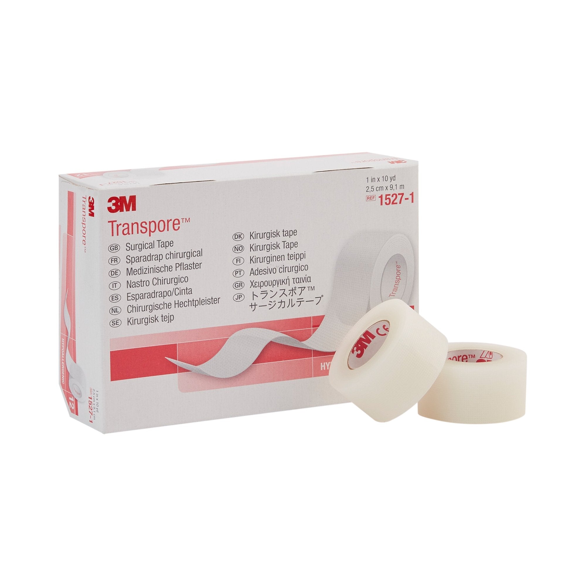 3M Transpore Plastic Medical Tape, 1" x 10yd, Transparent, 12 Pack