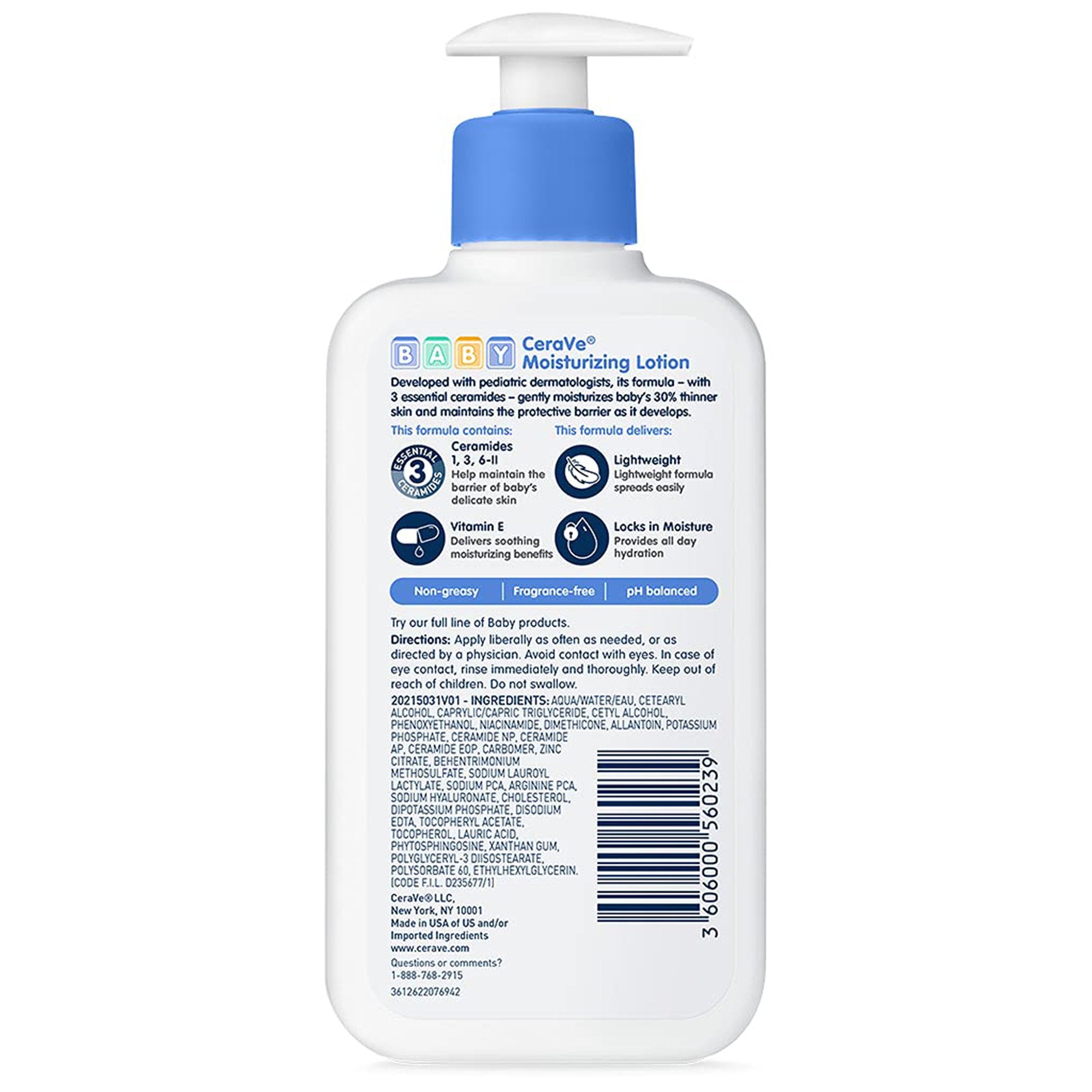 Baby Lotion CeraVe® 8 oz. Pump Bottle Unscented Lotion (1 Unit)