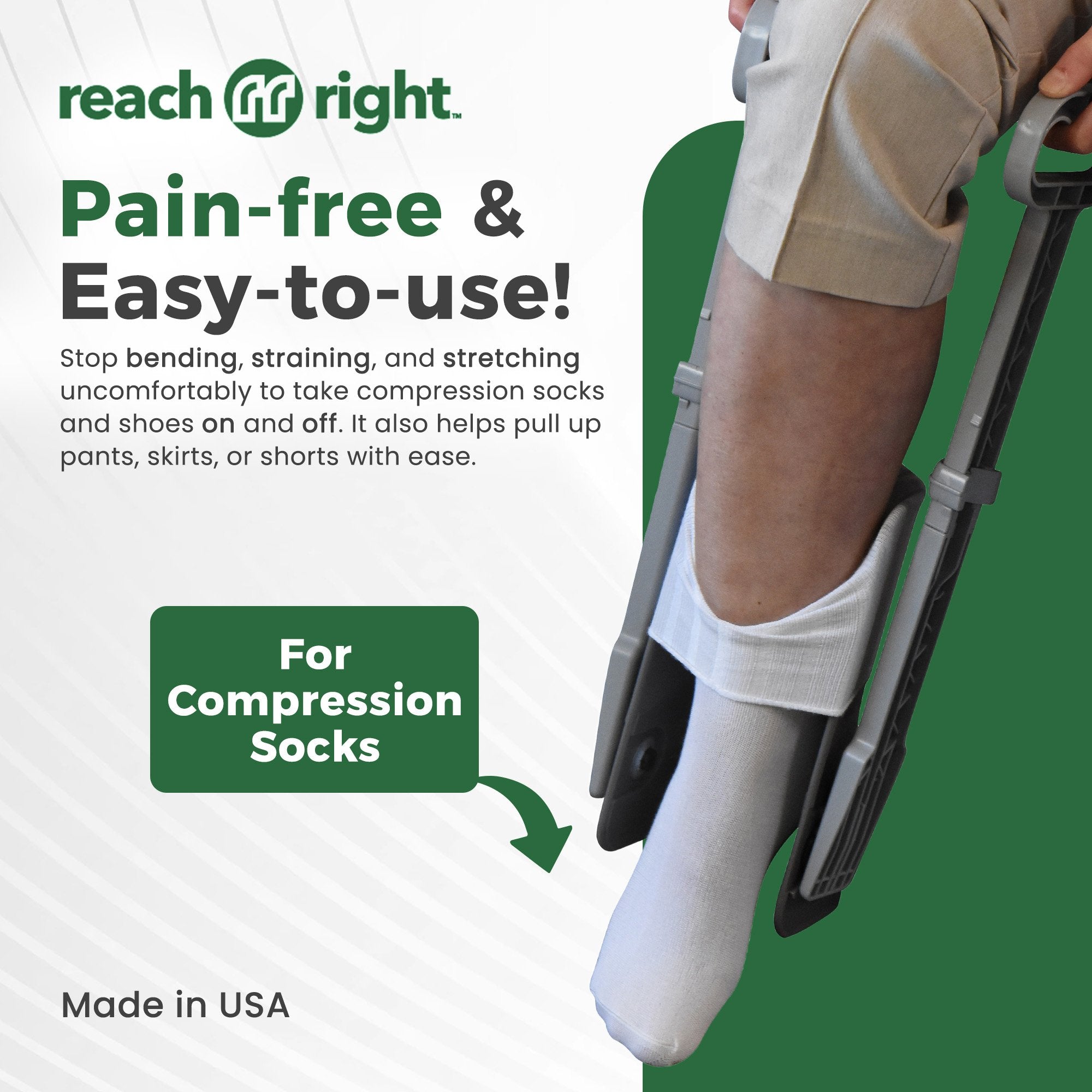Reach Right Compression Sock Aid Device, Long Shoe Horn, Dressing Hook (1 Unit)