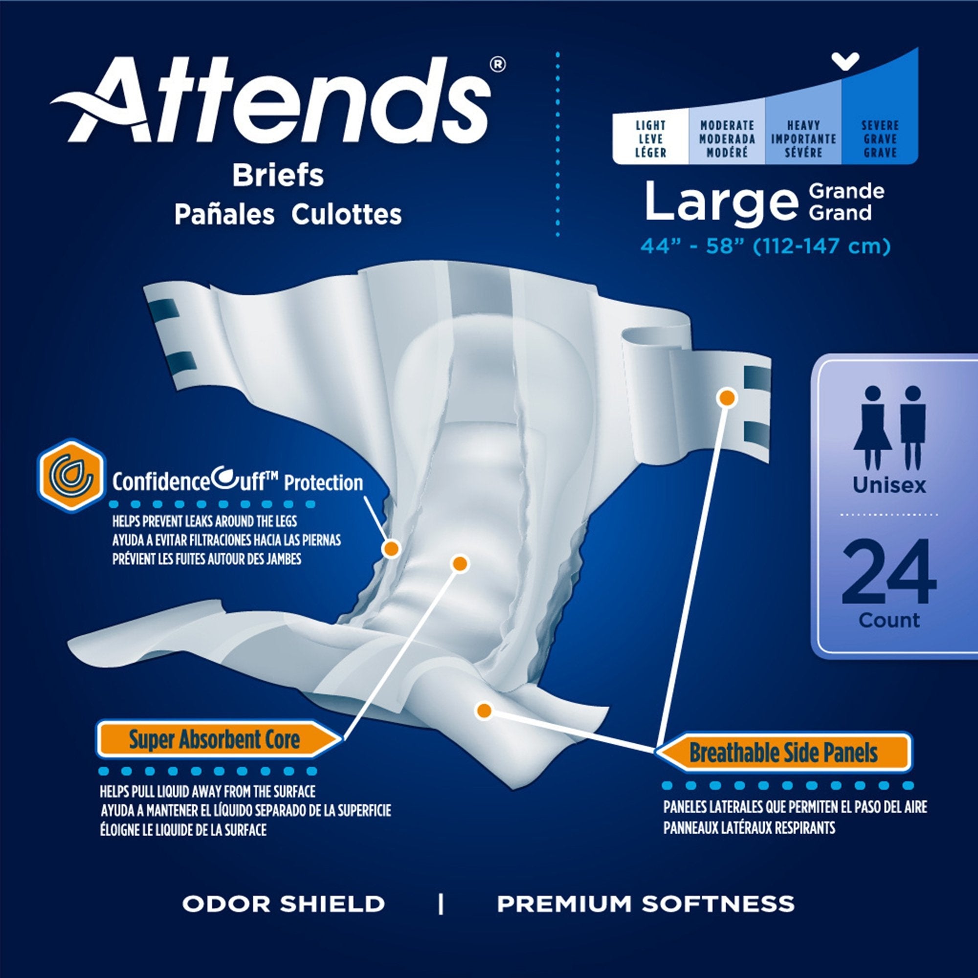 Attends Briefs Large, Heavy Absorbency Adult Incontinence Care, 72 Pack