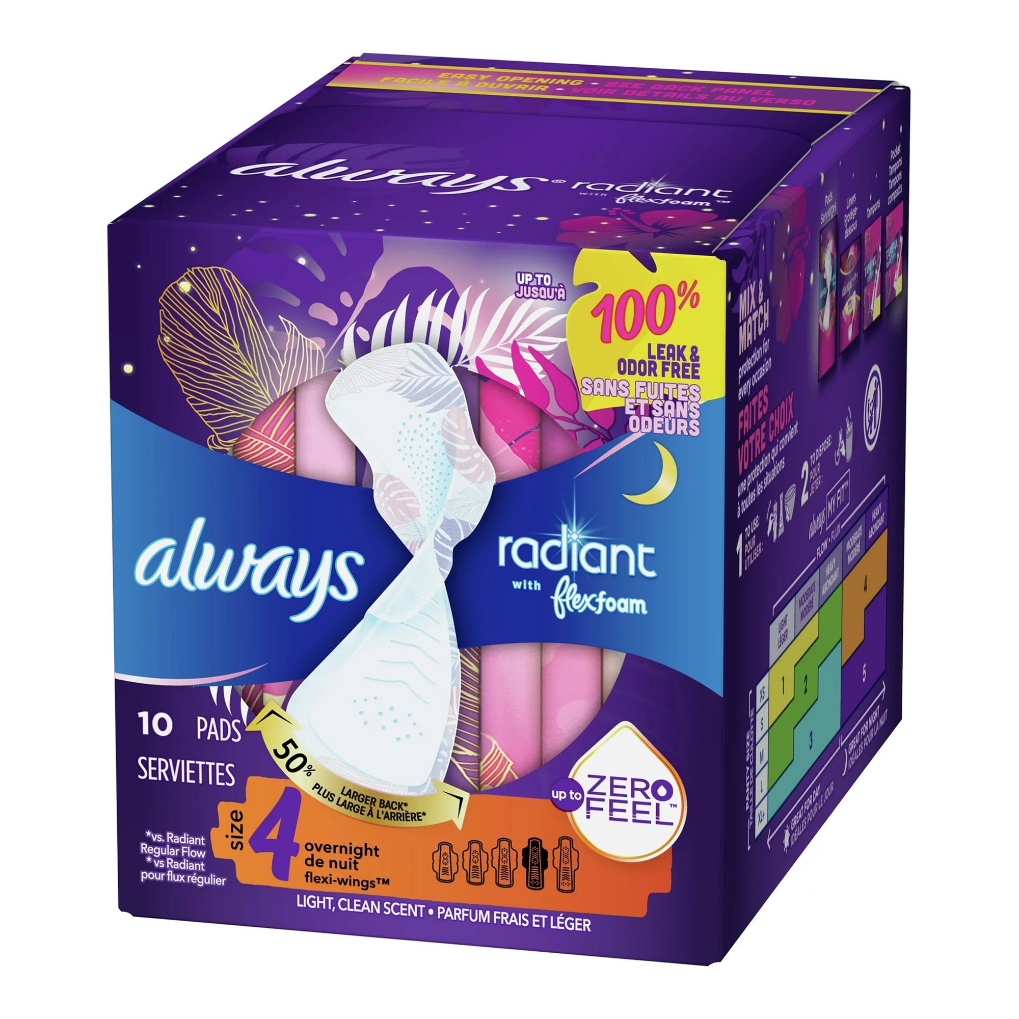 Feminine Pad Always® Radiant with FlexFoam Overnight / With Wings Heavy Absorbency (10 Units)