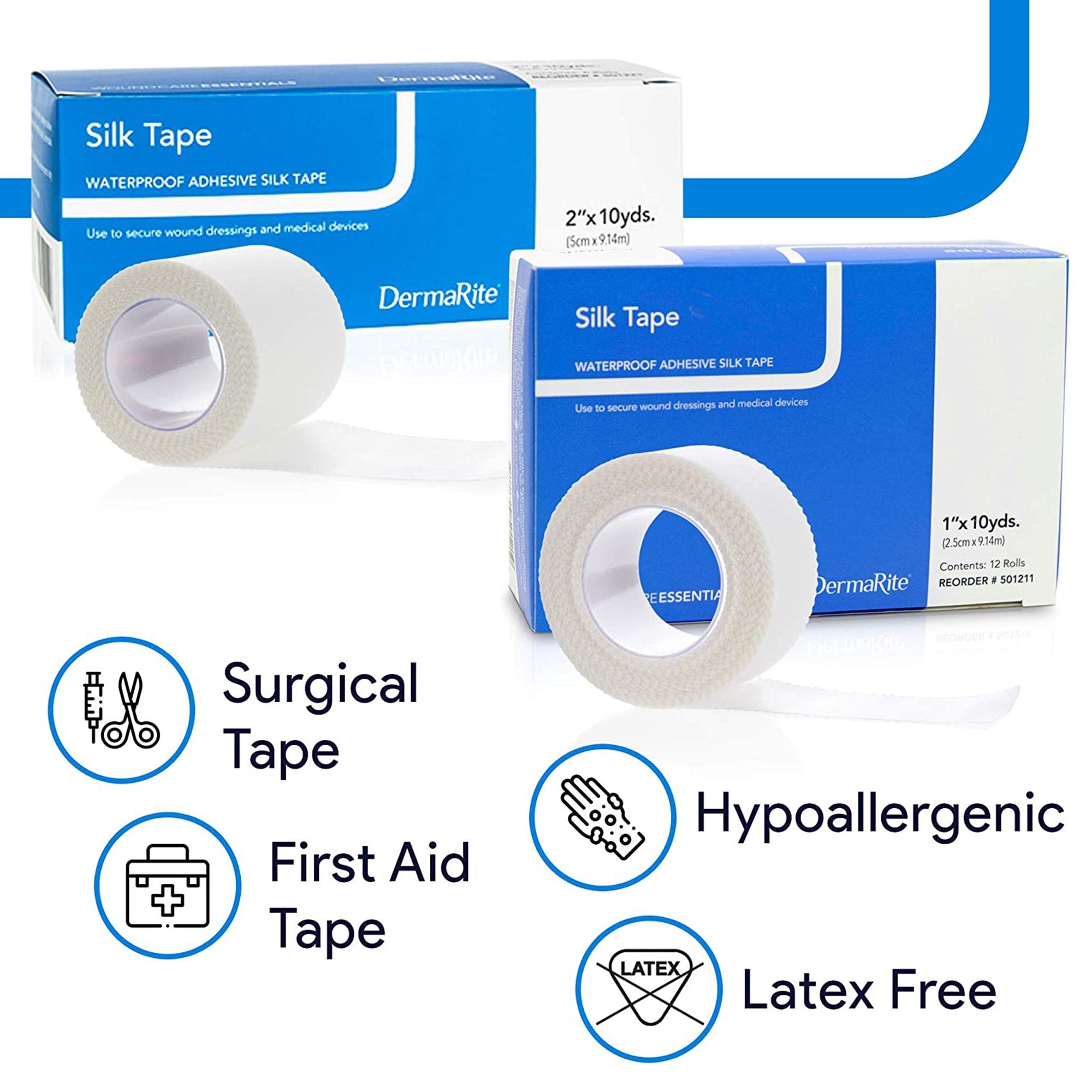 Silk Tape Silk-Like Cloth Medical Tape, 2 Inch x 10 Yard, White (6 Units)