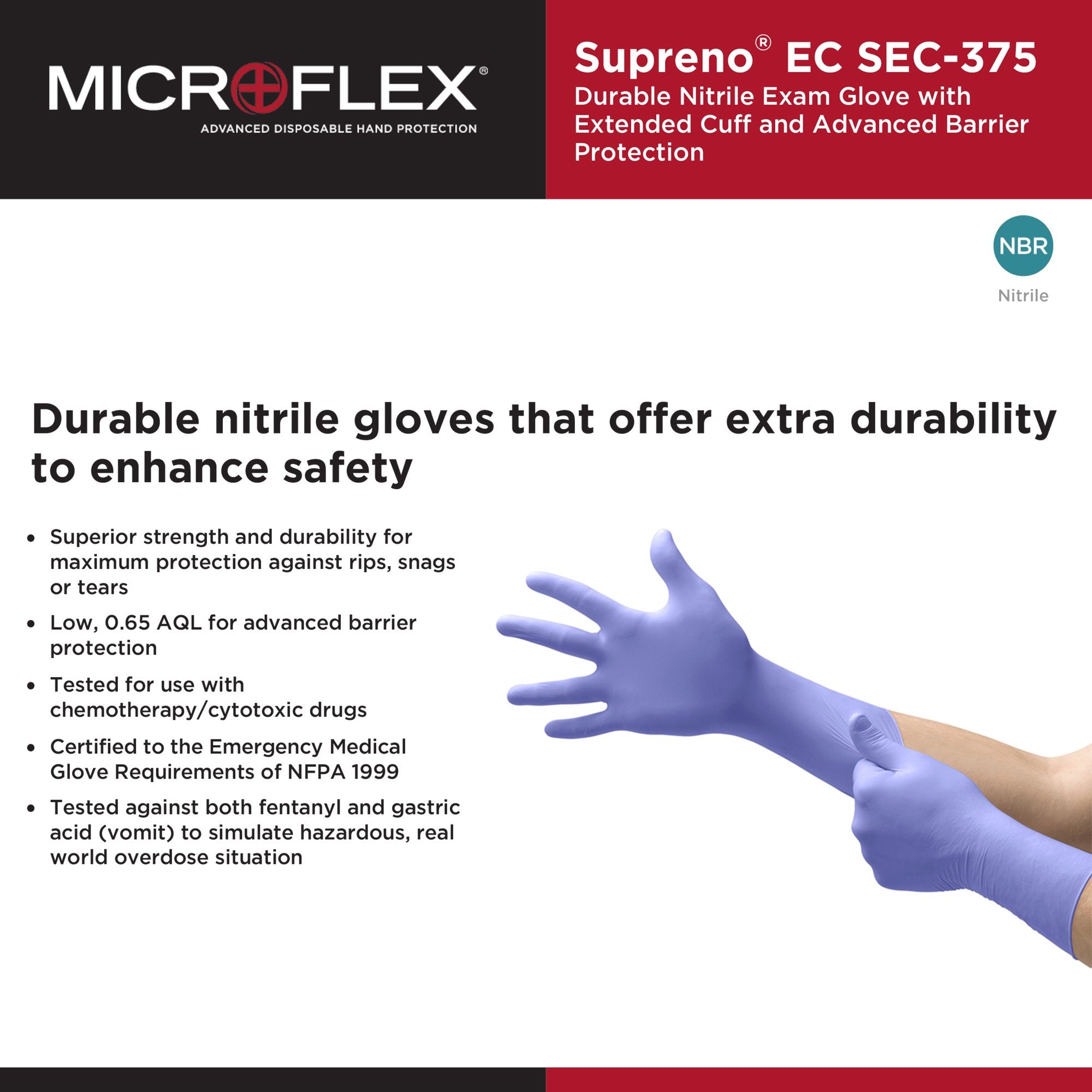 Supreno® EC Nitrile Extended Cuff Length Exam Glove, Extra Large, Blue (50 Units)