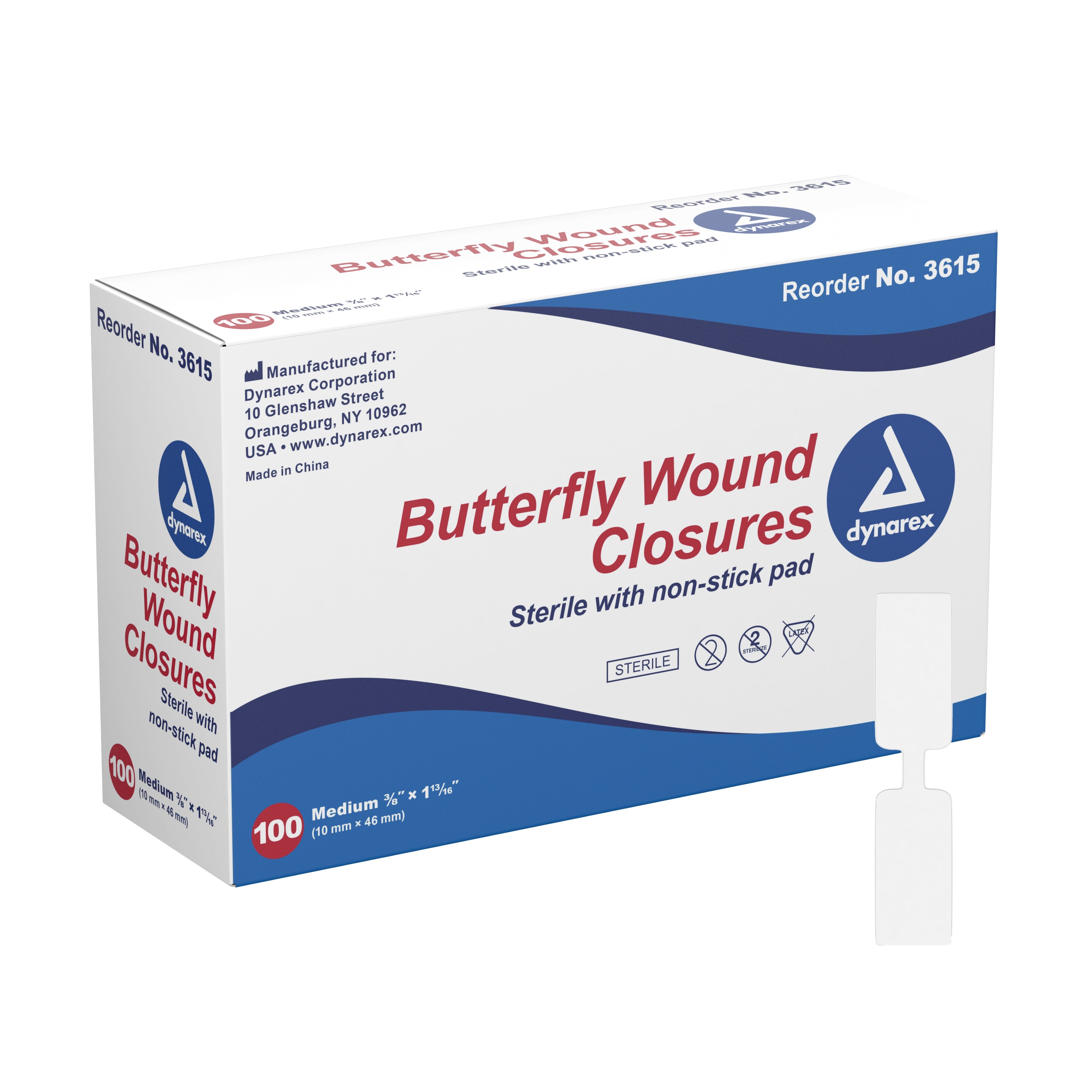 dynarex® Butterfly Wound Closure Strip, 3/8 by 1-13/16 Inches (100 Units)