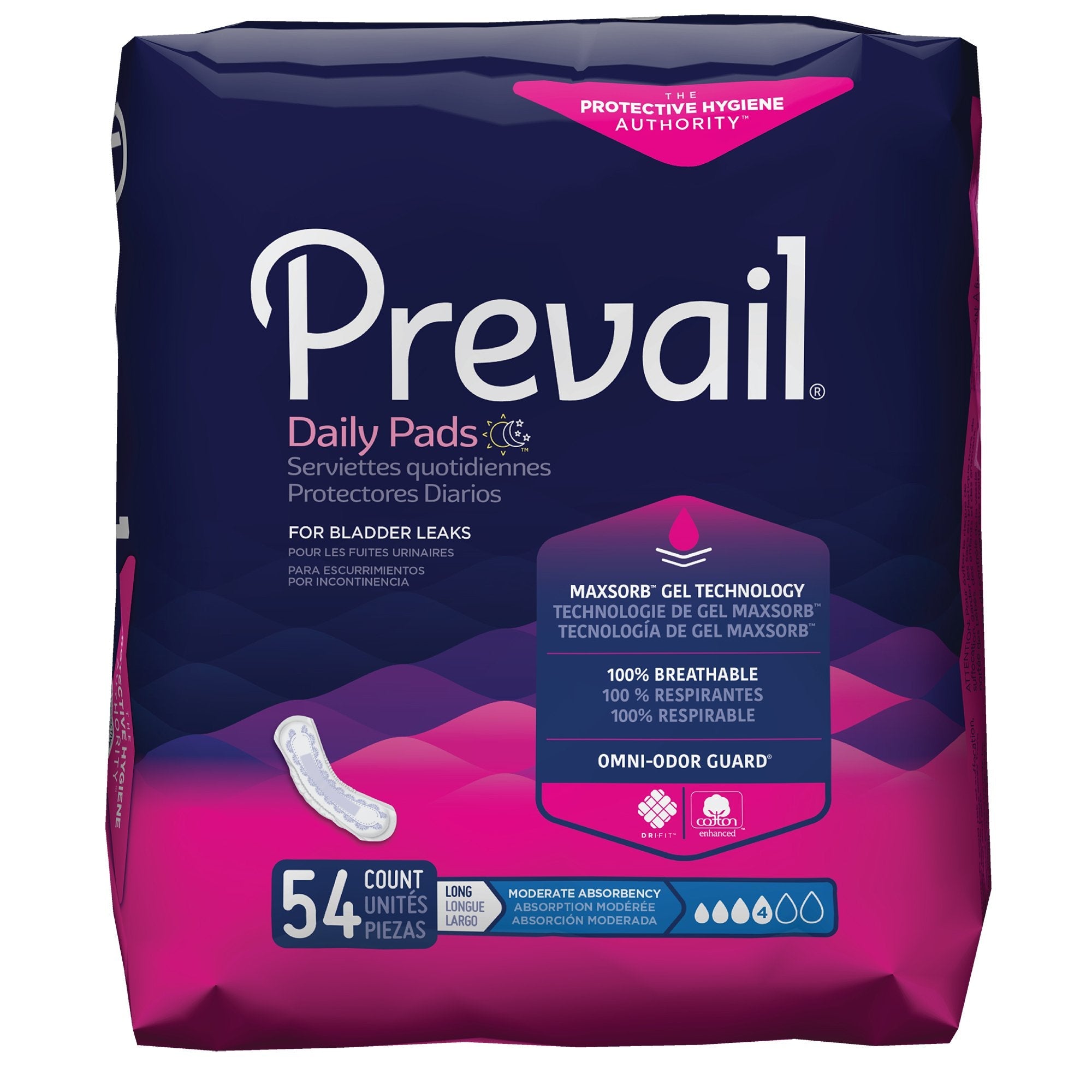 Prevail® Daily Pads Moderate Absorbency Bladder Control Pad, 11-Inch Length (54 Units)