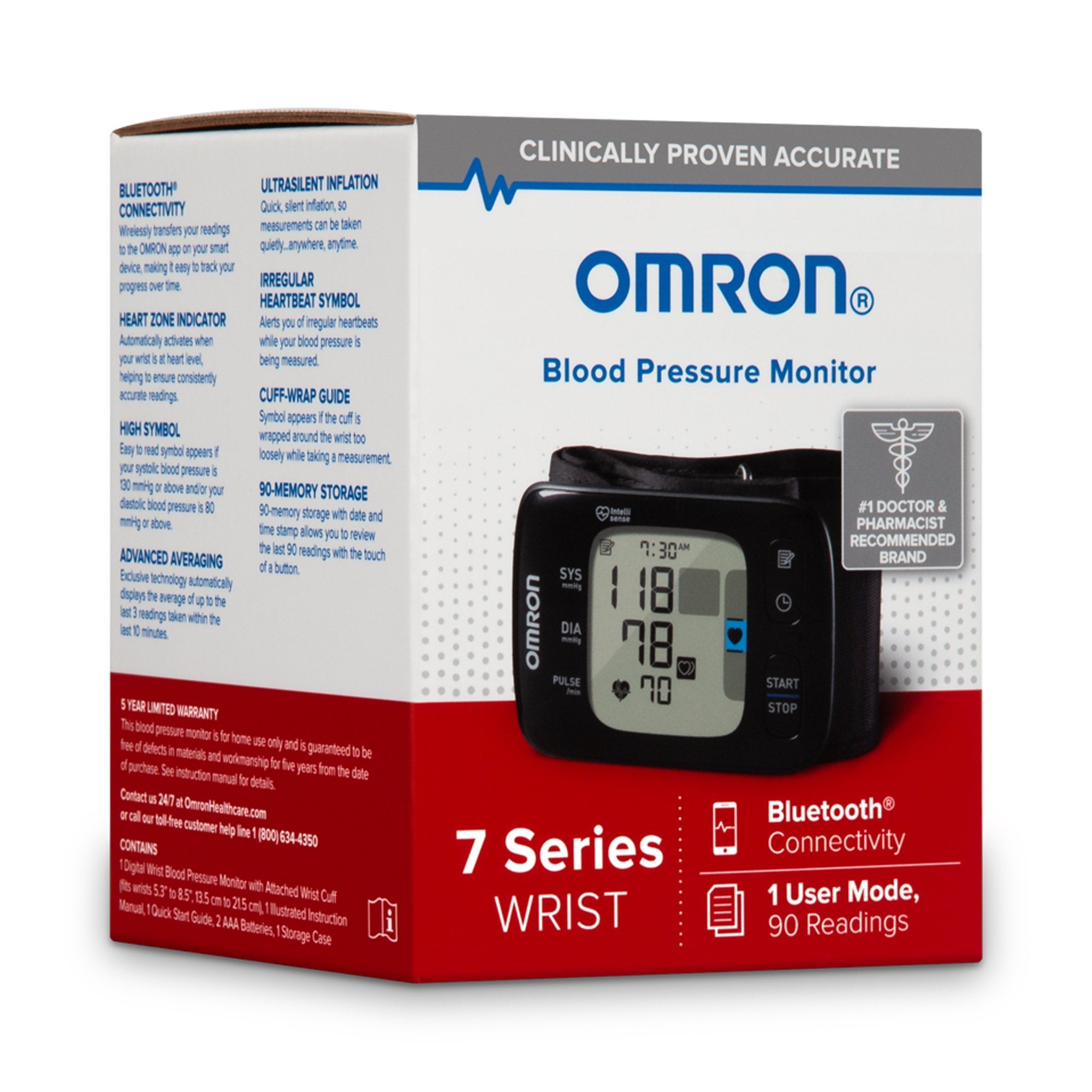 Omron® 7 Series Digital Blood Pressure Wrist Unit, Automatic Inflation, Adult, One Size Fits Most (1 Unit)