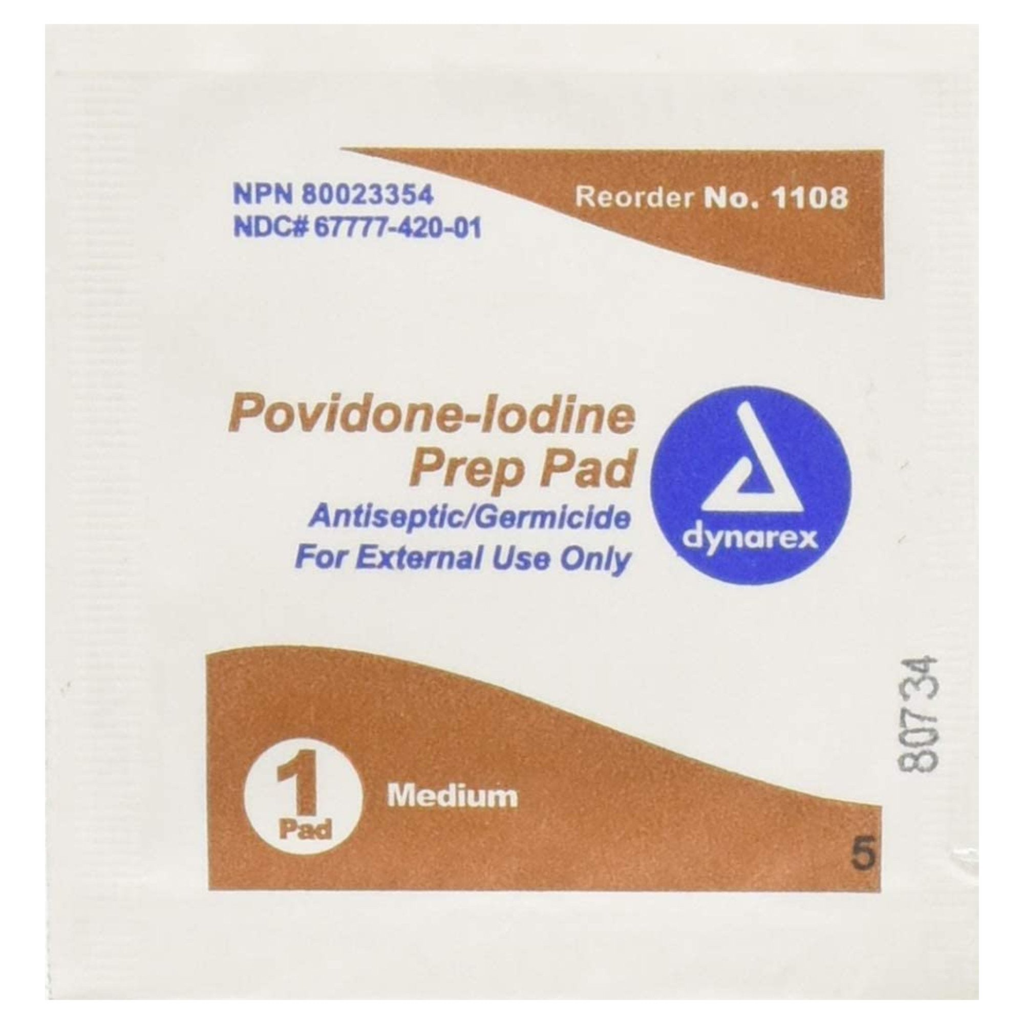 dynarex® Povidone-Iodine Prep Pad, Antiseptic, Non-Woven (100 Units)