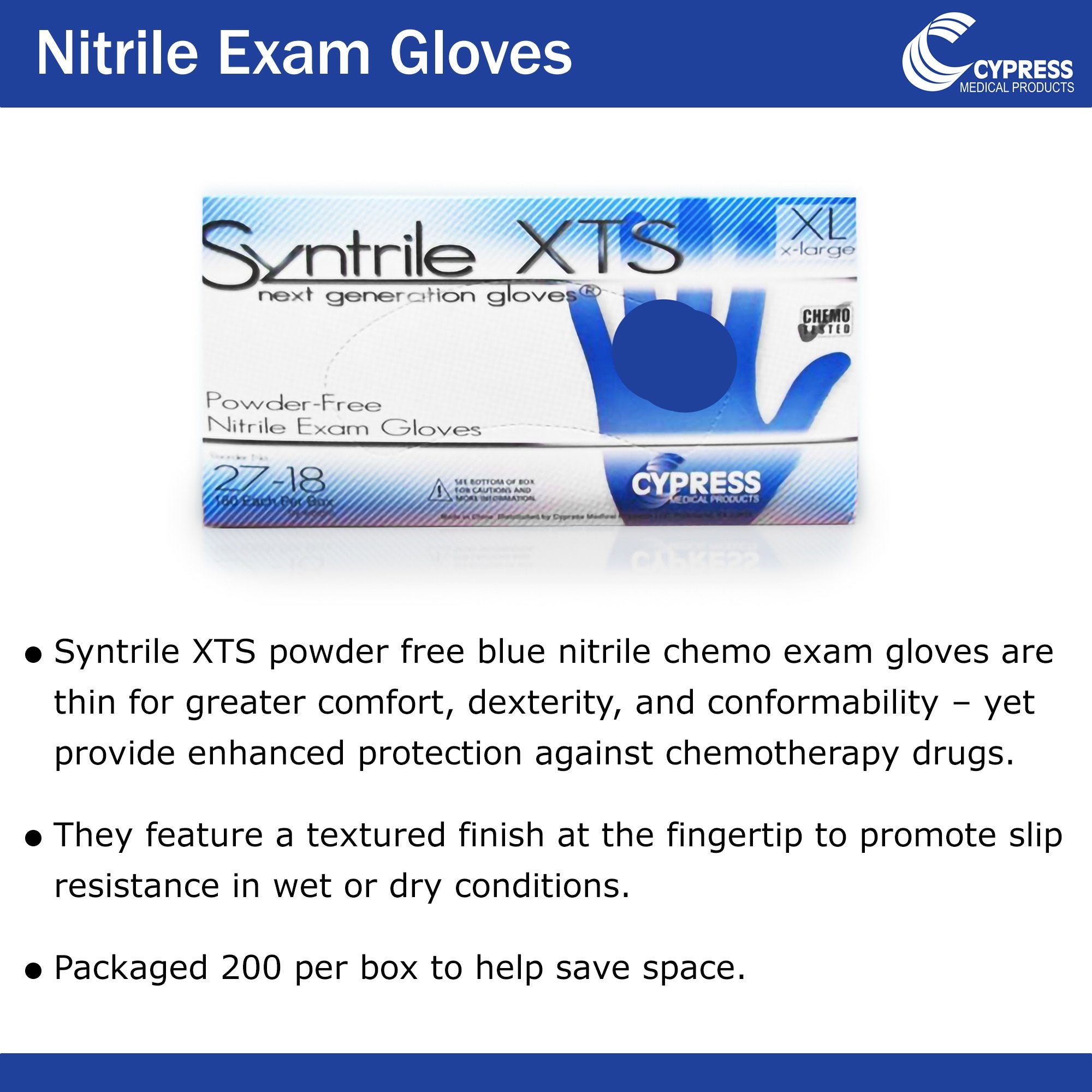 Syntrile® XTS Nitrile Standard Cuff Length Exam Glove, Extra Large, Blue (200 Units)