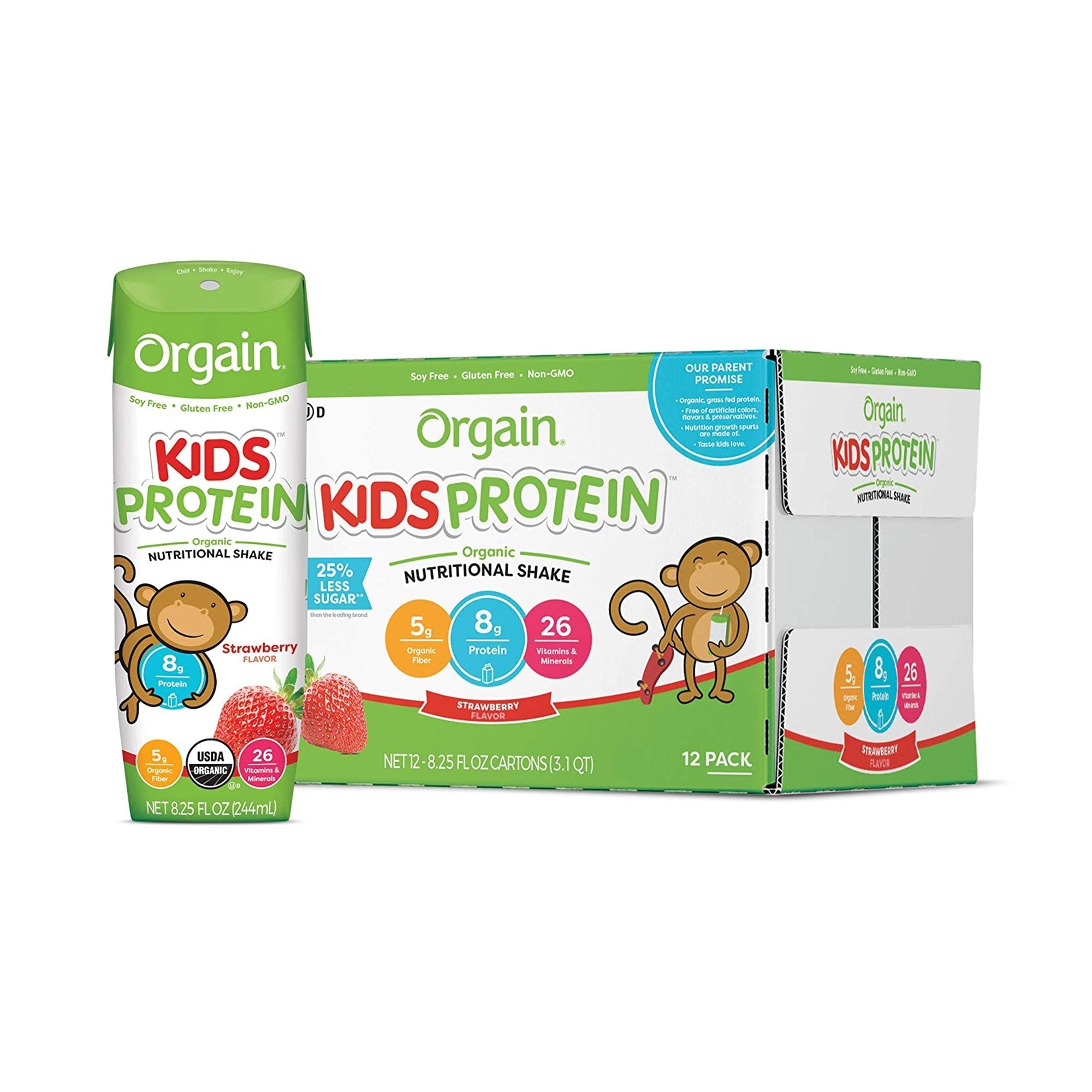 Orgain® Kids® Protein Organic Strawberry Pediatric Oral Supplement, 8.25 oz. Carton (12 Units)