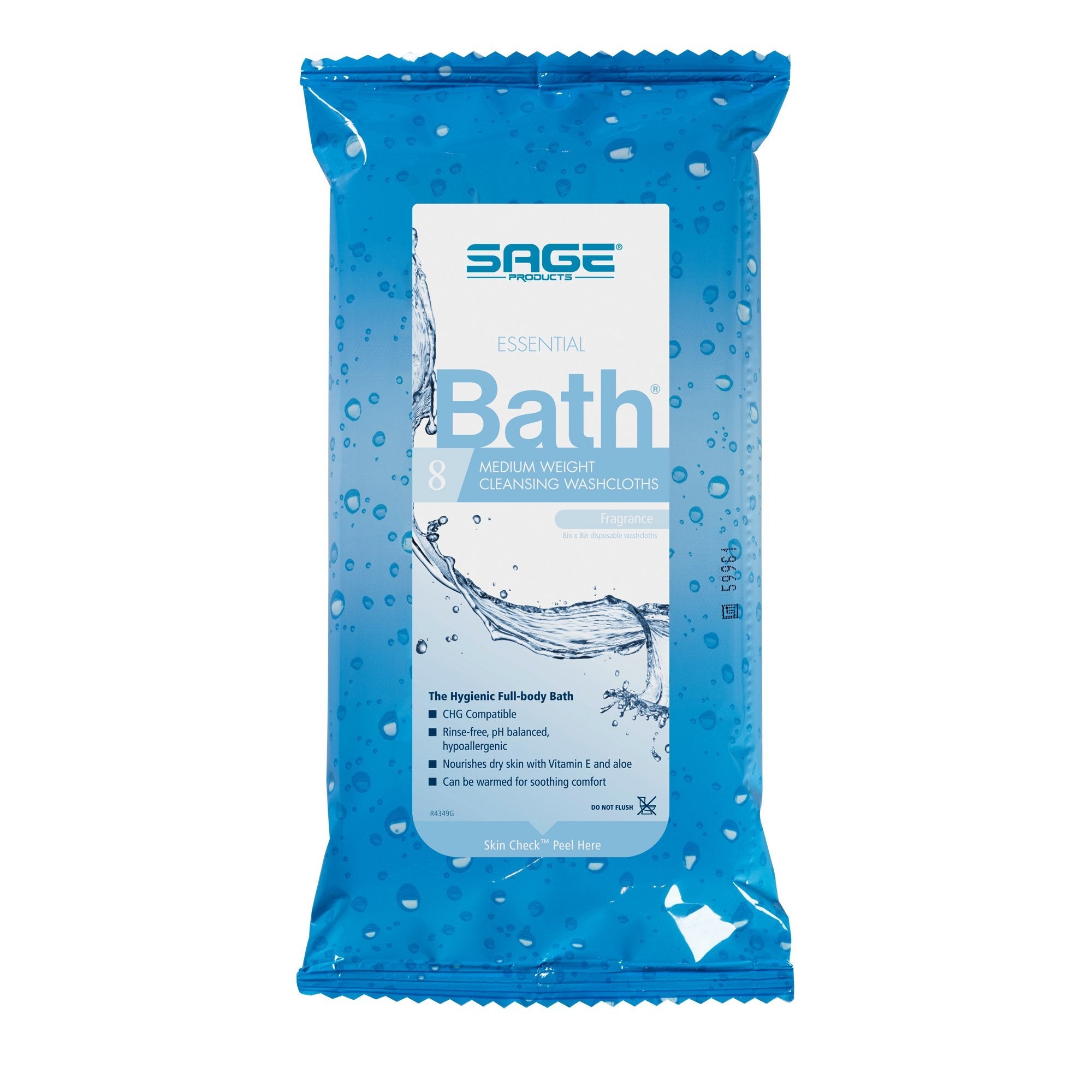 Sage Essential Bath Rinse-Free Wipes, Medium, Soft Pack - 8 Count