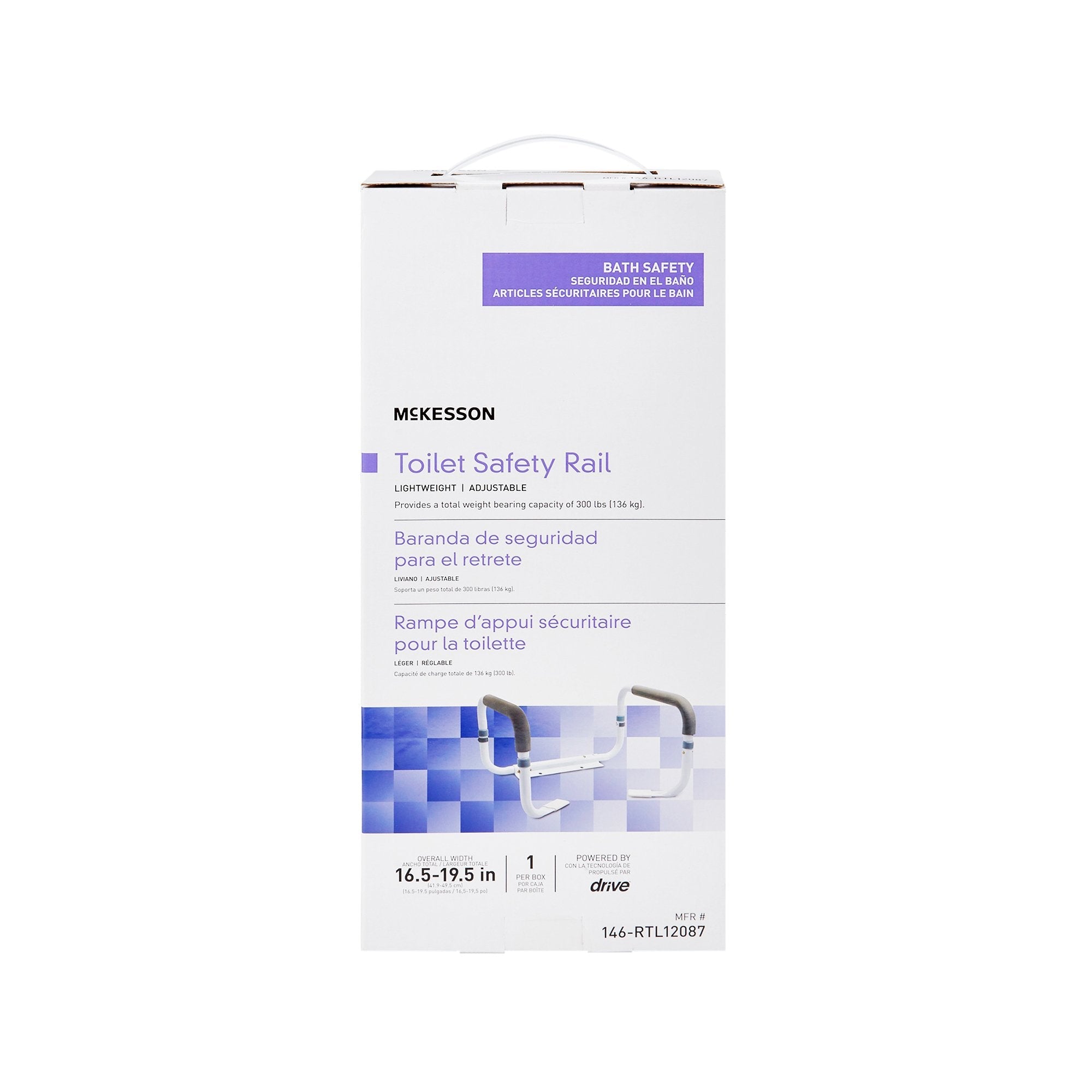 McKesson Toilet Safety Rail, White Steel, Width-Adjustable (2 Units)