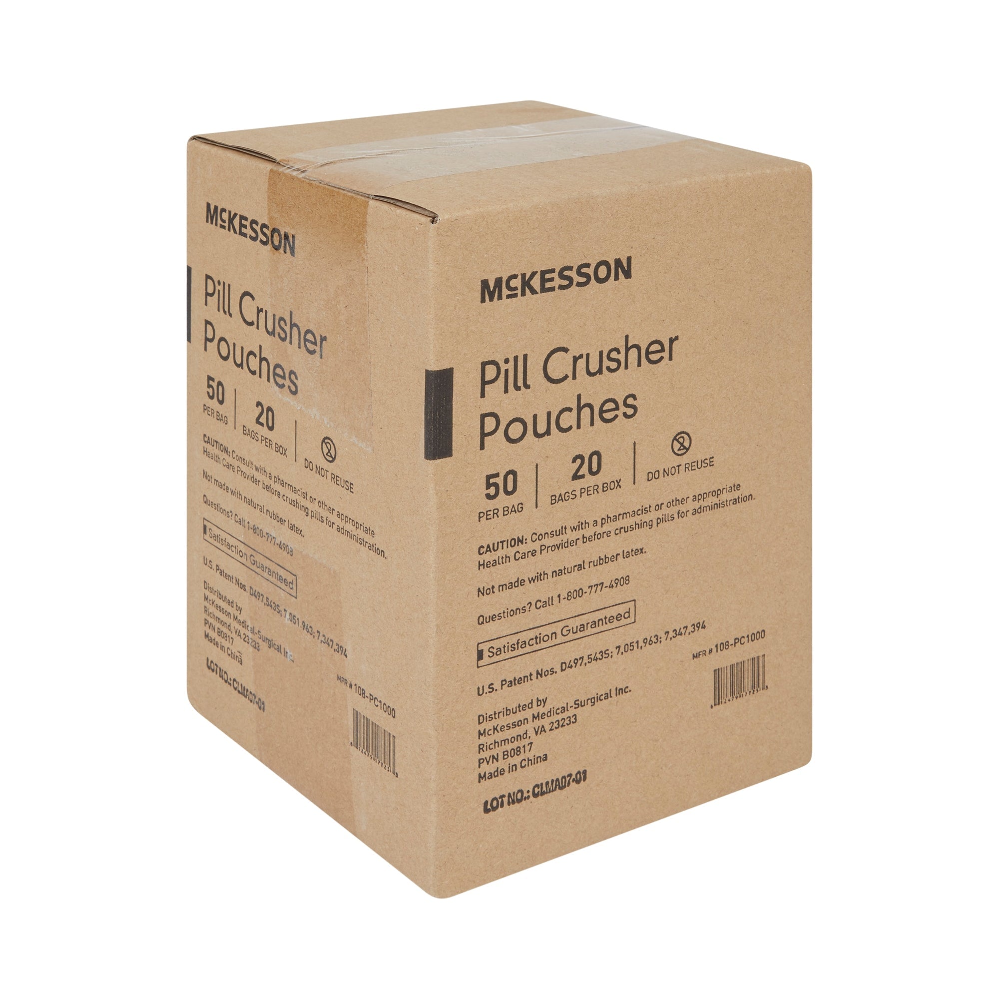 McKesson Silent Knight Pill Crusher Pouches, 2 x 4.5 Inch, Clear, 20ct