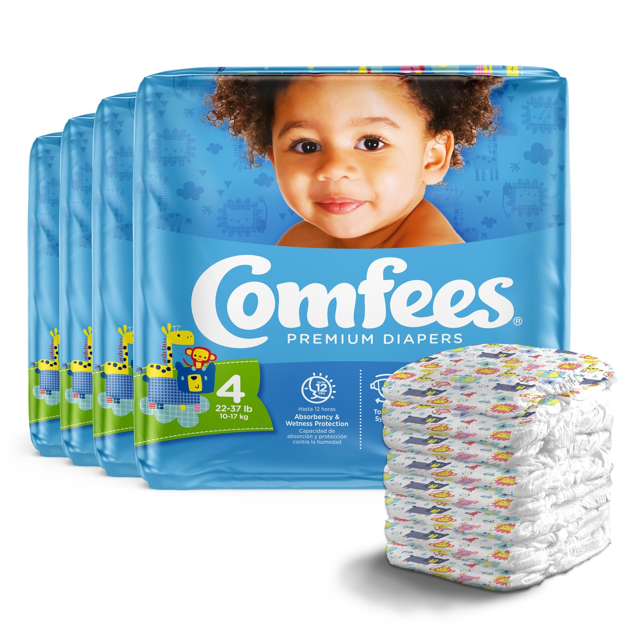 Attends Comfees Premium Baby Diapers, Tab Closure, Kid Design, Size 4 (31 Units)