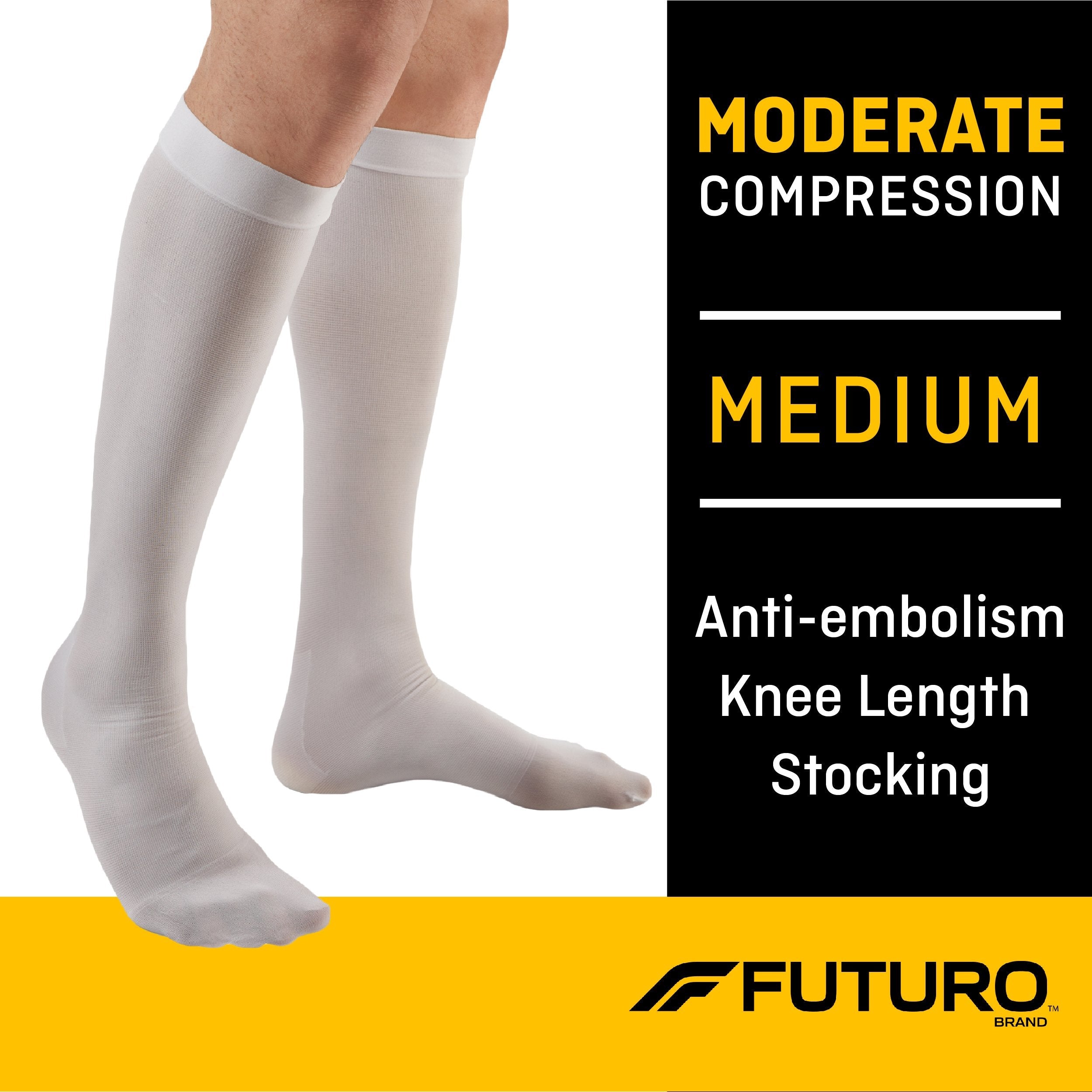 3M Futuro™ Anti-Embolism Stockings, Knee-High, Closed-Toe, Medium/Regular, White (6 Units)