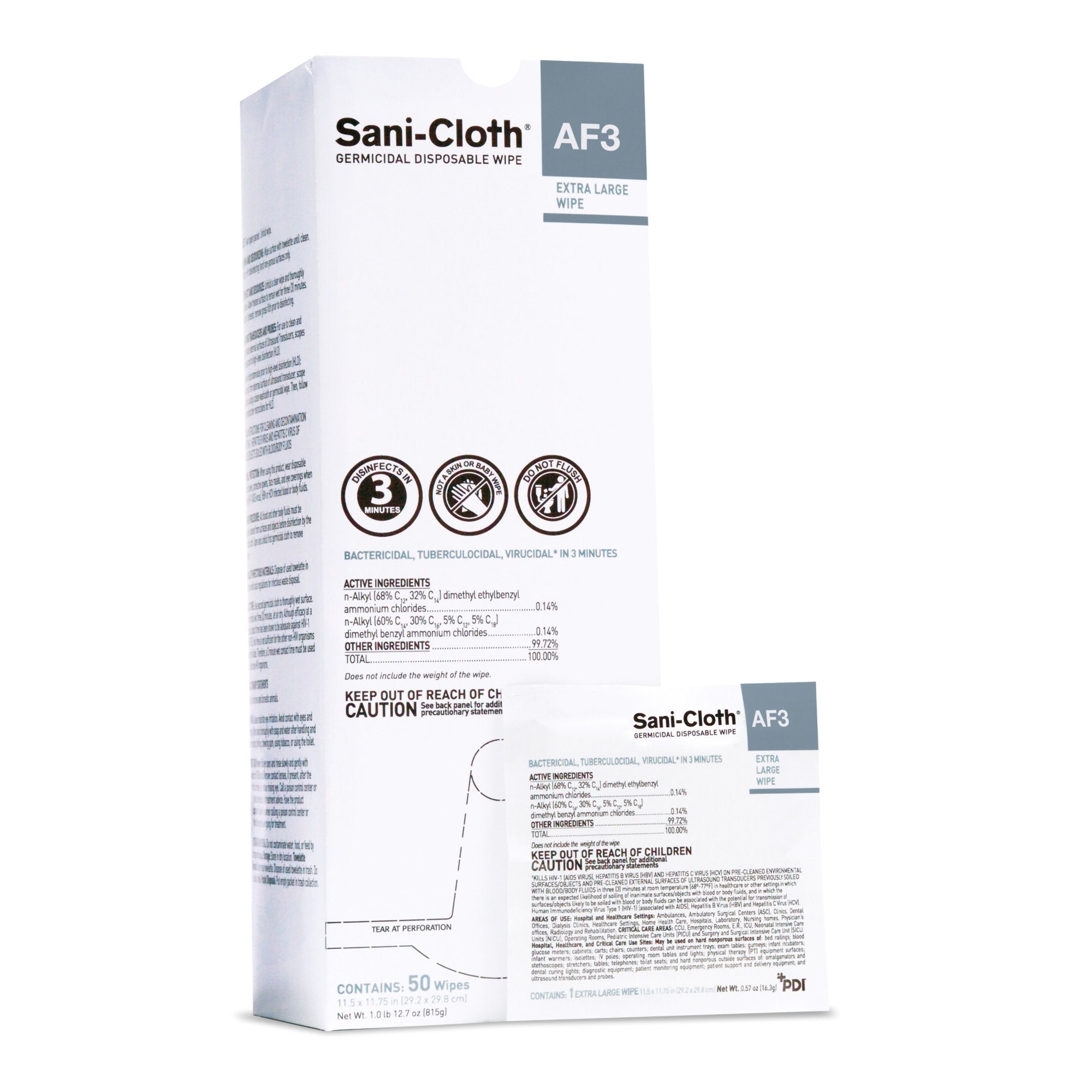 Sani-Cloth® AF3 Surface Disinfectant Cleaner Wipes, X-Large Individual Packet (50 Units)