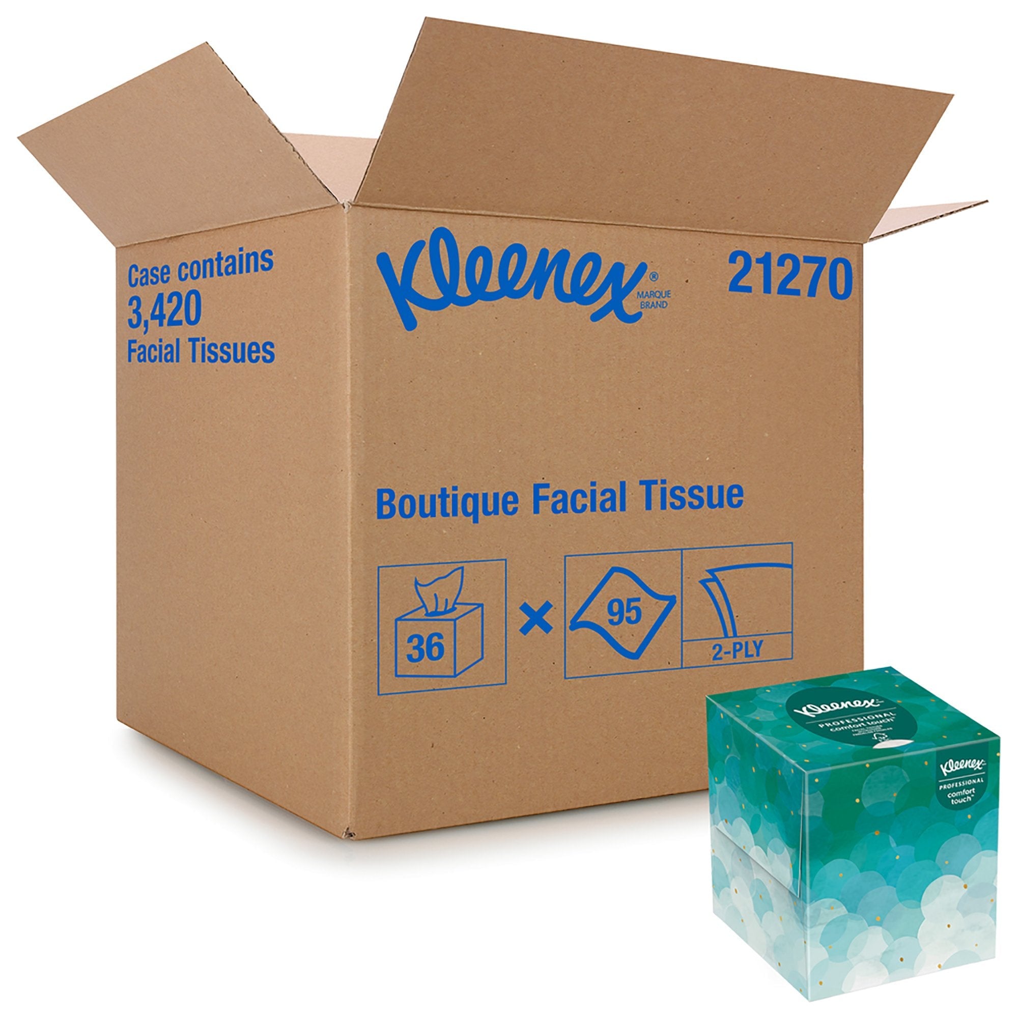 Kleenex Facial Tissue, 2-Ply, Cube Container, Boutique White, 8-2/5" X 8-2/5" (36 Units)