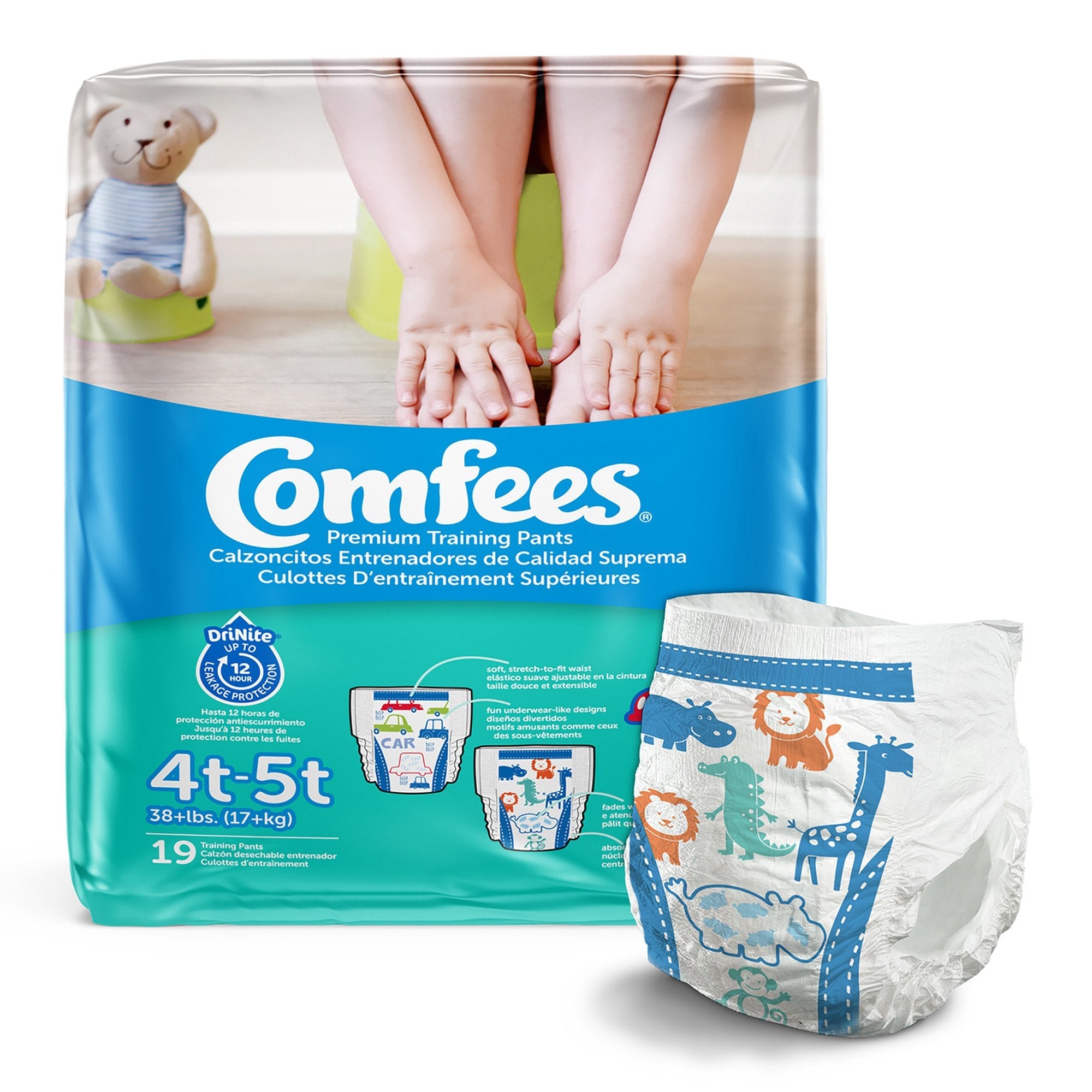 Comfees Training Pants, 12-Hour Protection, Male Toddler, 4T-5T, Over 38 Lbs (19 Units)