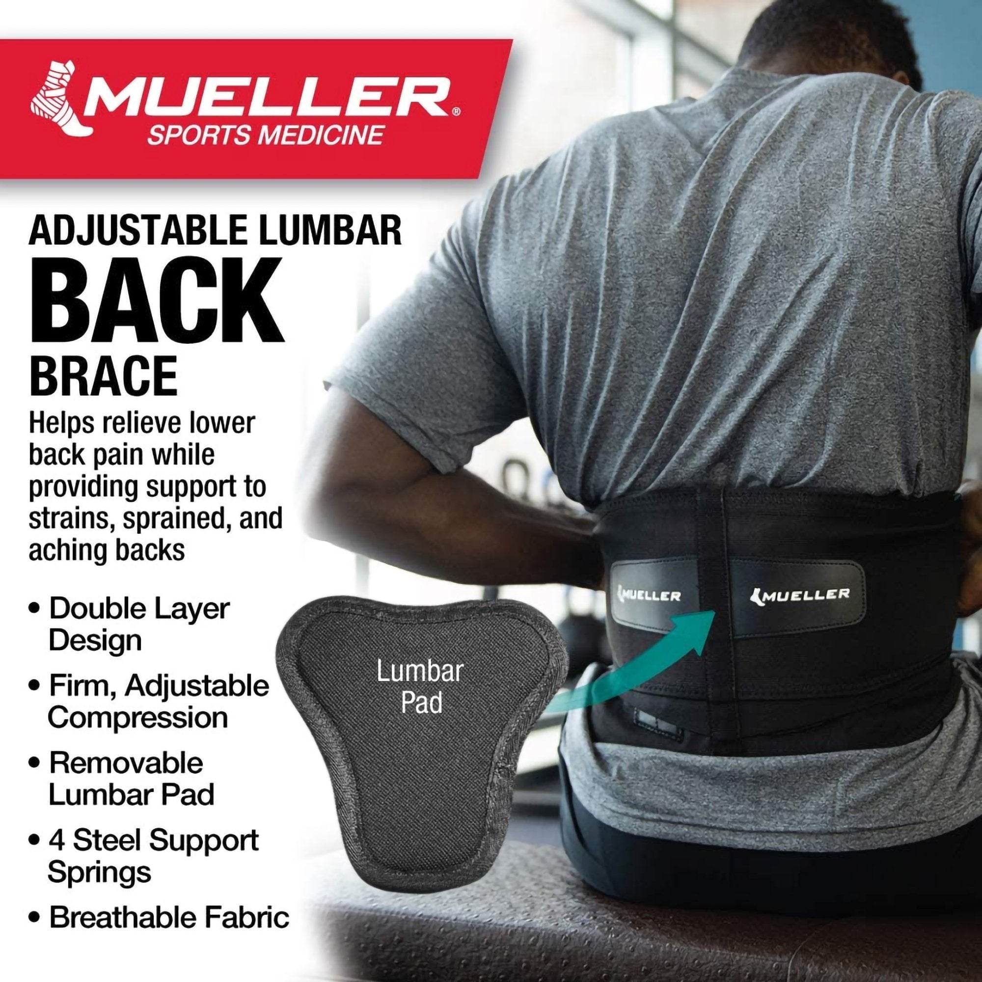 Mueller® Back Brace with Removable Pad, One Size Fits Most (1 Unit)