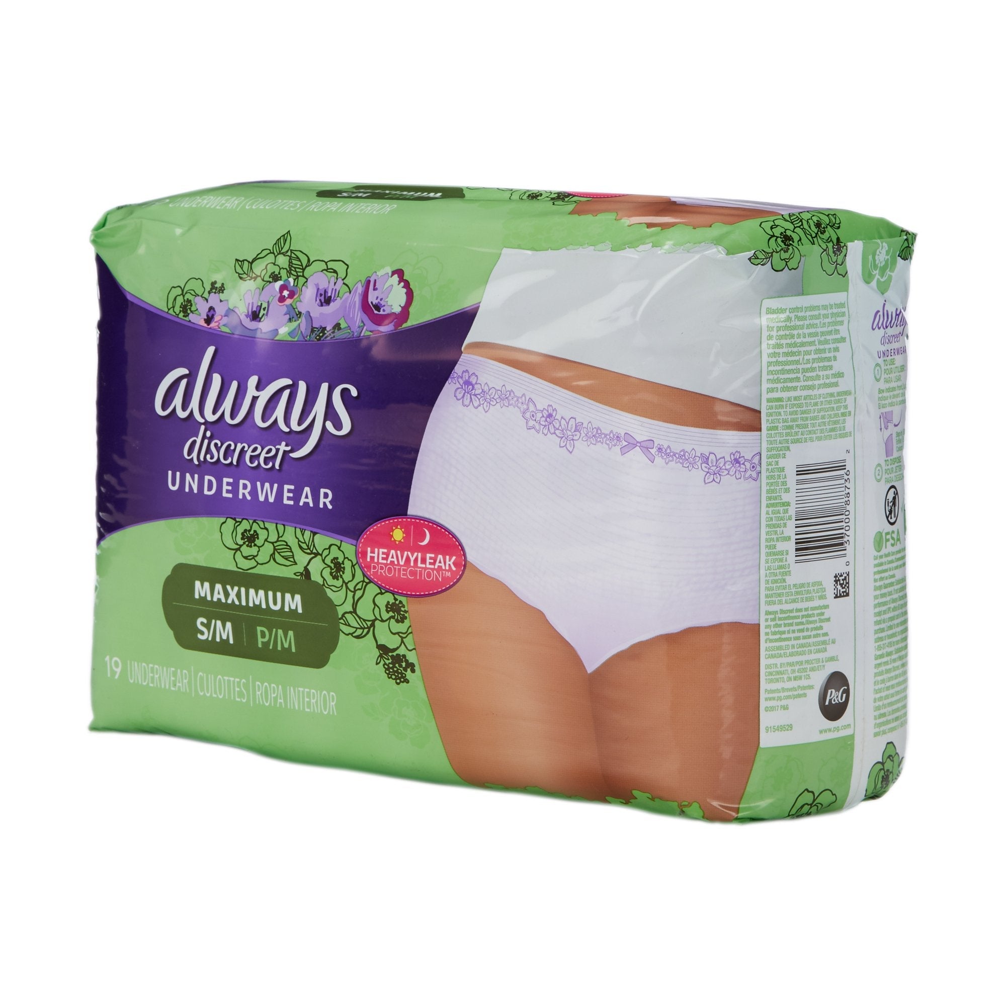 Always® Discreet Maximum Absorbent Underwear, Small / Medium (57 Units)