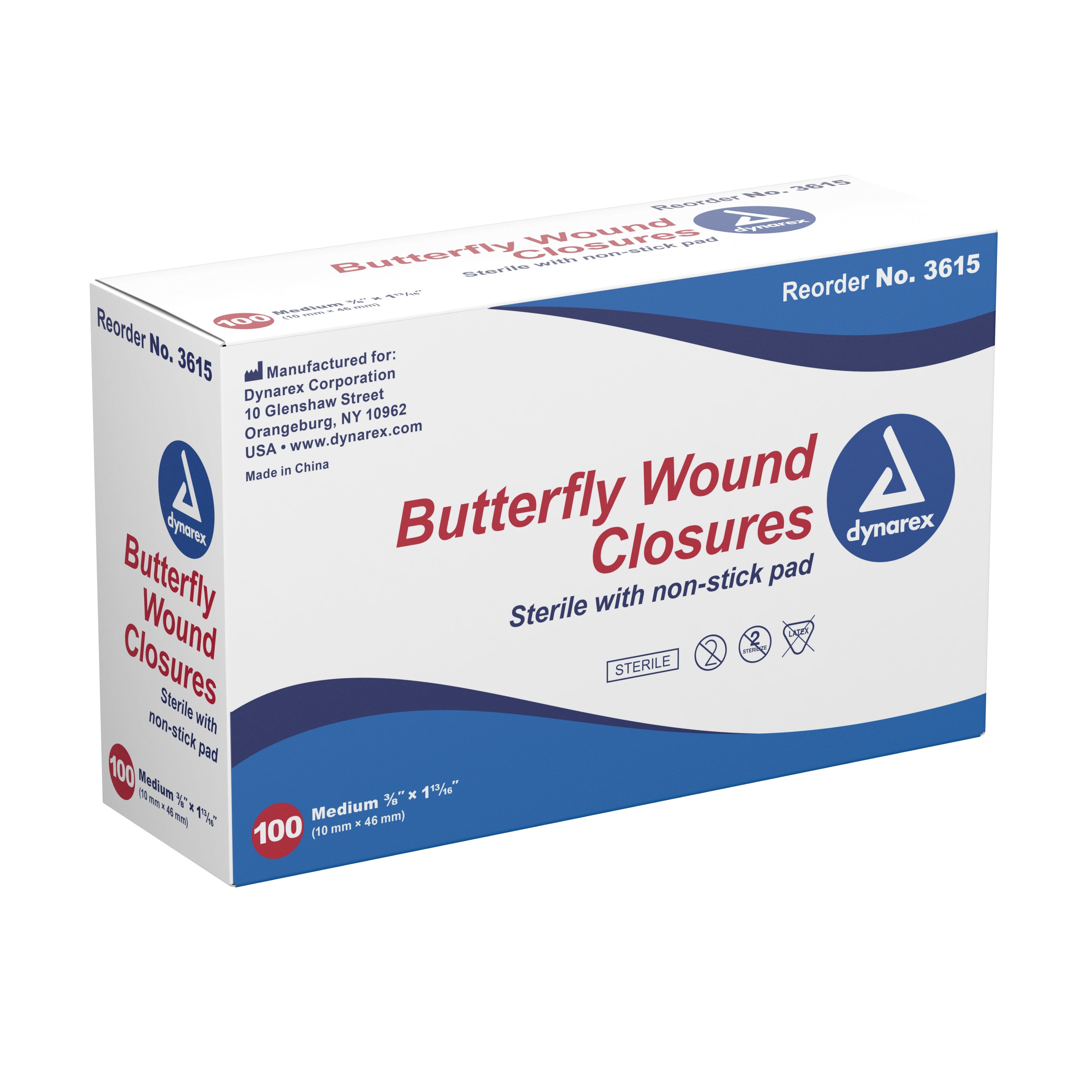 dynarex® Butterfly Wound Closure Strip, 3/8 by 1-13/16 Inches (100 Units)