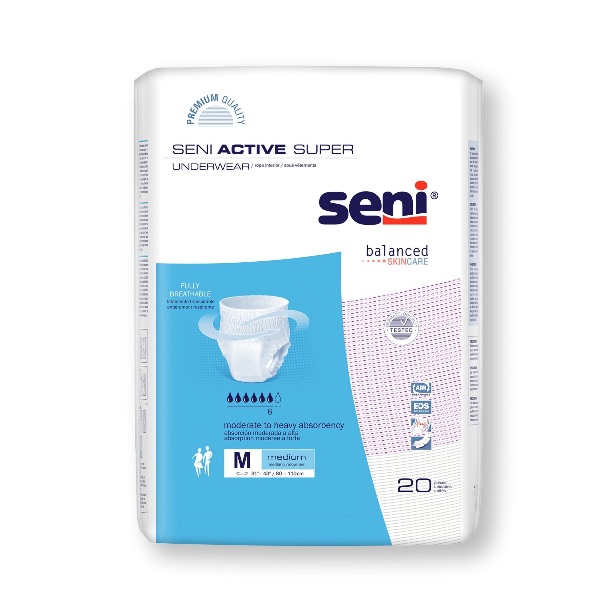 Seni® Active Super Moderate to Heavy Absorbent Underwear, Medium (20 Units)