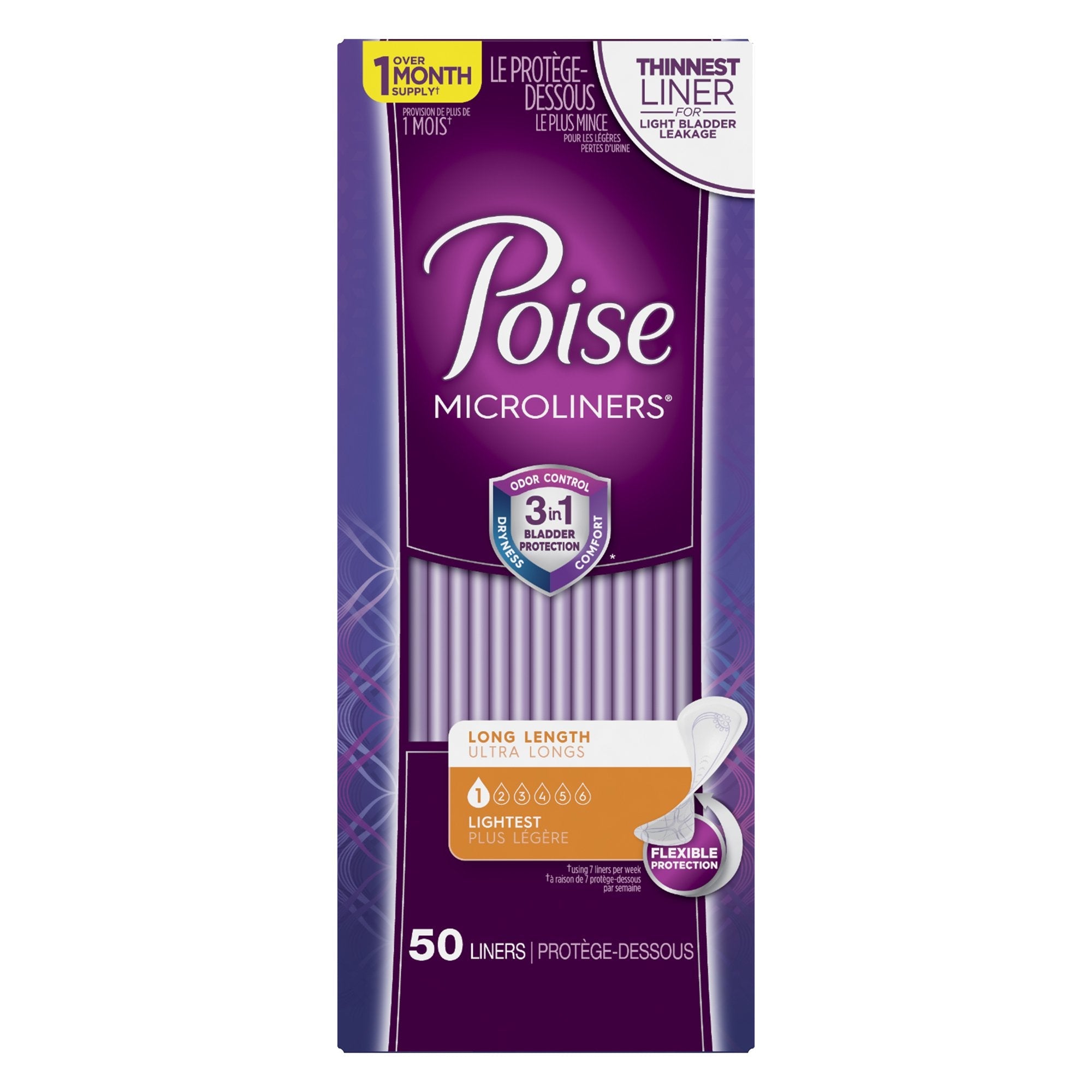 Poise® Microliners Lightest Bladder Control Pad, 6.9-Inch Length (50 Units)