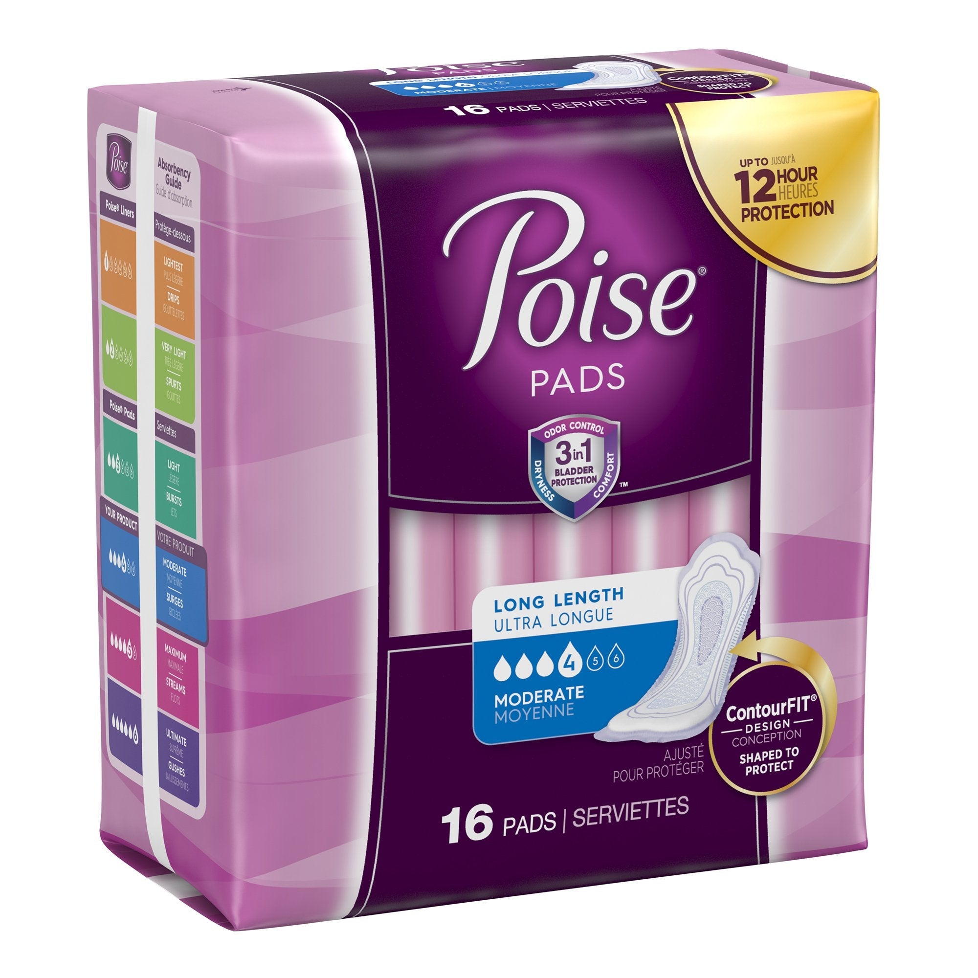 Poise Bladder Control Pads, Adult Women, Moderate Absorbency, Disposable, 12.4" Length (96 Units)