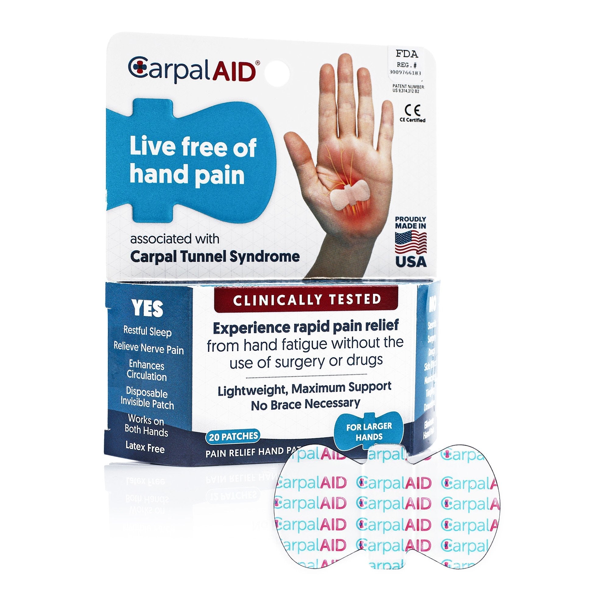 CarpalAid® Patch Hand-Based Carpal Tunnel Support, Small (960 Units)