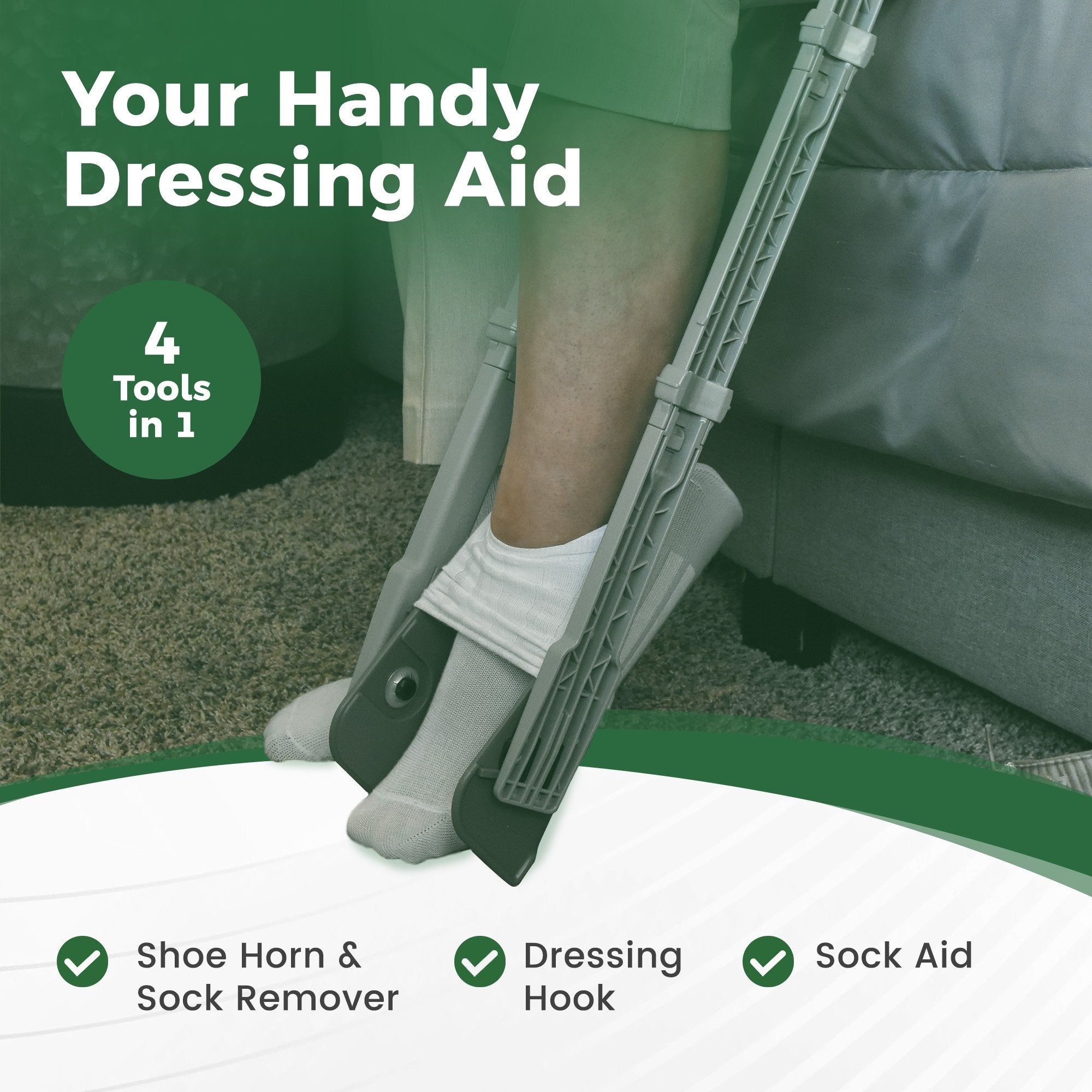 Reach Right Compression Sock Aid Device, Long Shoe Horn, Dressing Hook (8 Units)