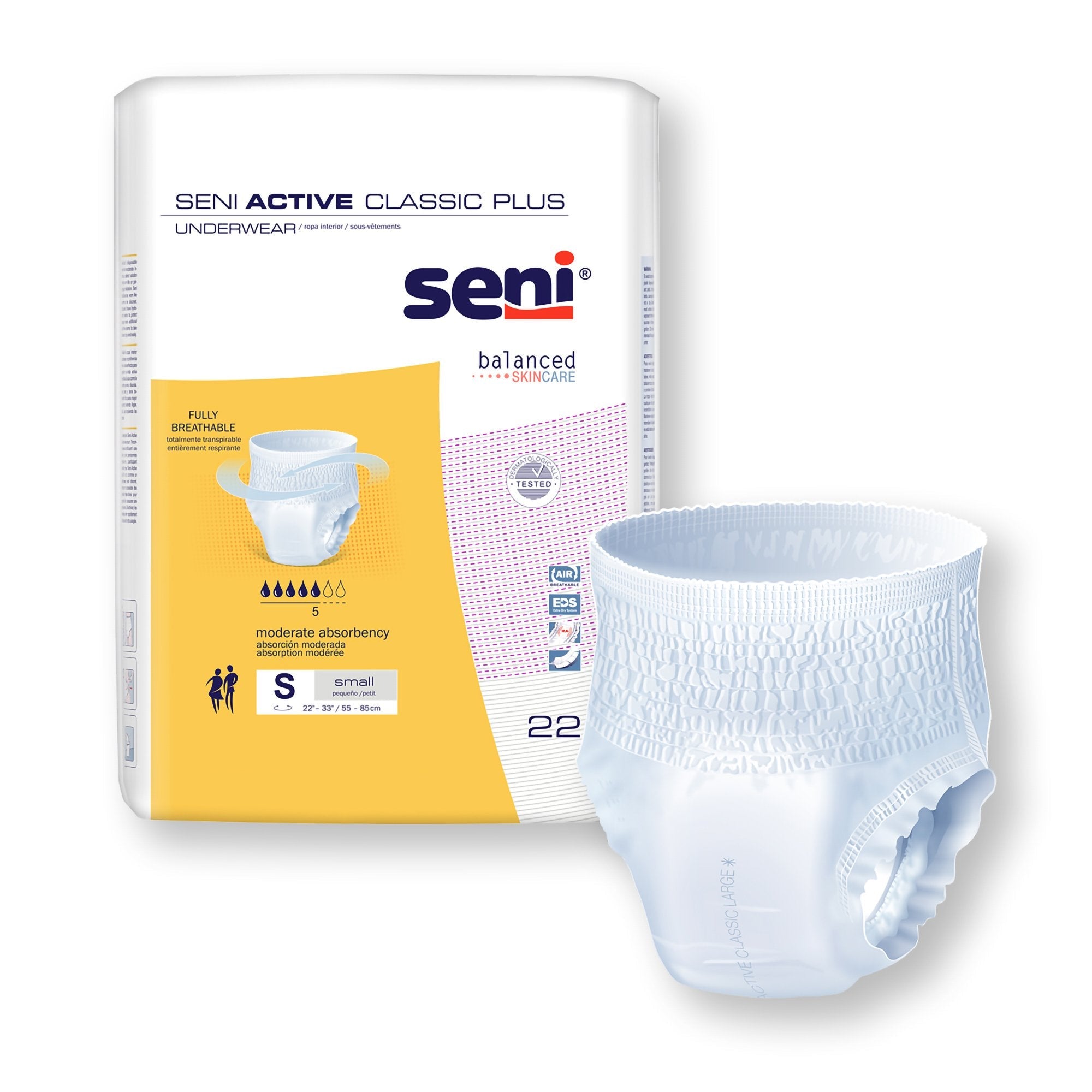 Seni® Active Classic Plus Moderate Absorbent Underwear, Small (22 Units)