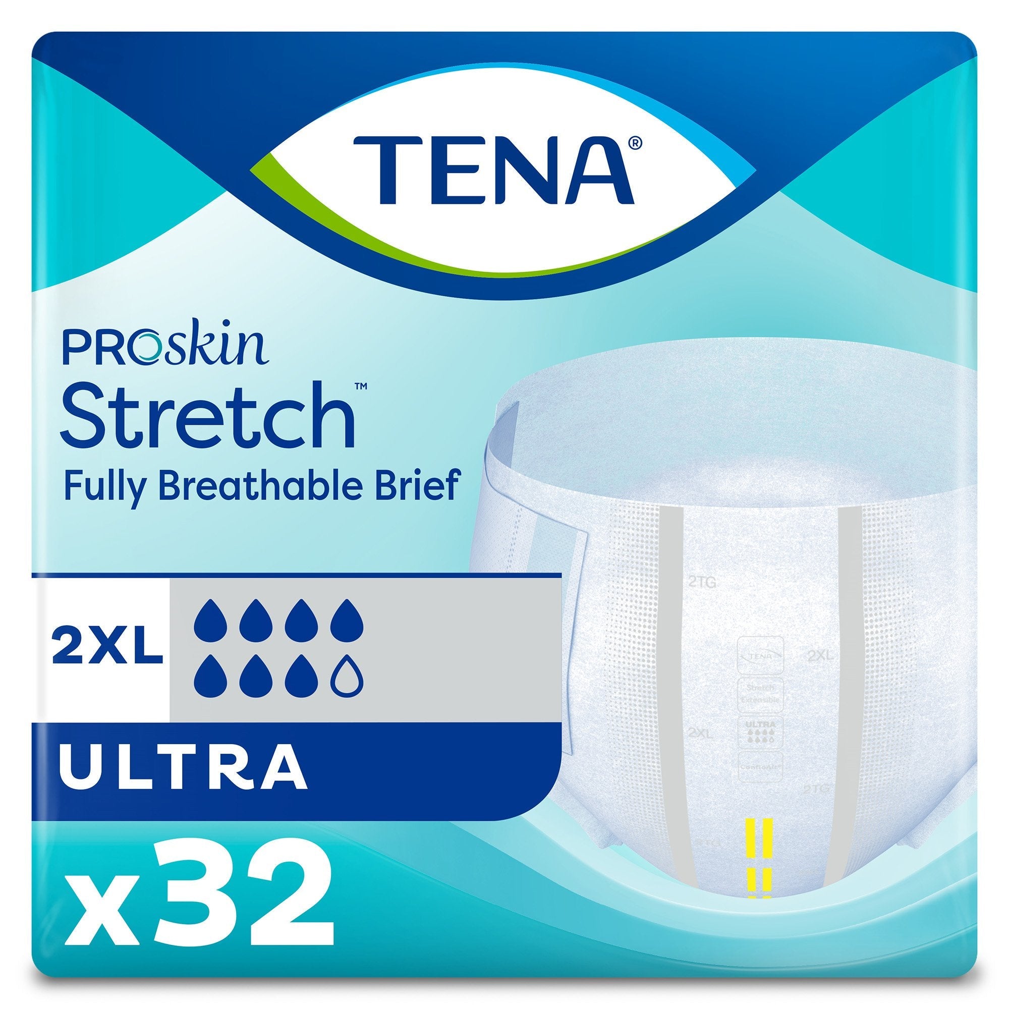 Tena Stretch Ultra Incontinence Briefs, XXL - 32 Pack, Breathable Comfort