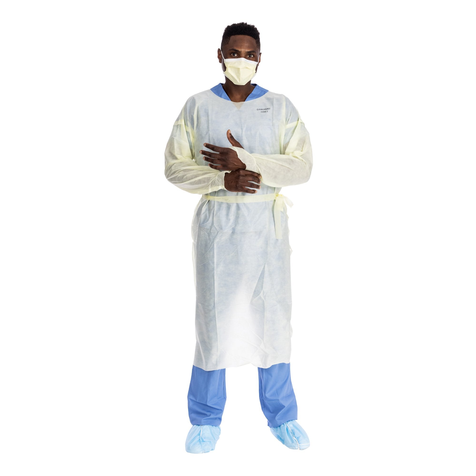 Protective Procedure Gown Halyard Basics Large Yellow NonSterile AAMI Level 2 Disposable (100 Units)