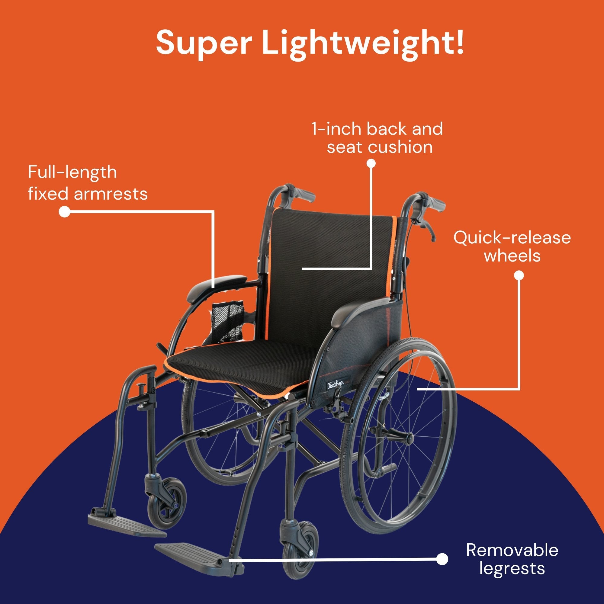 Feather Lightweight Wheelchair, 18-Inch Seat (1 Unit)