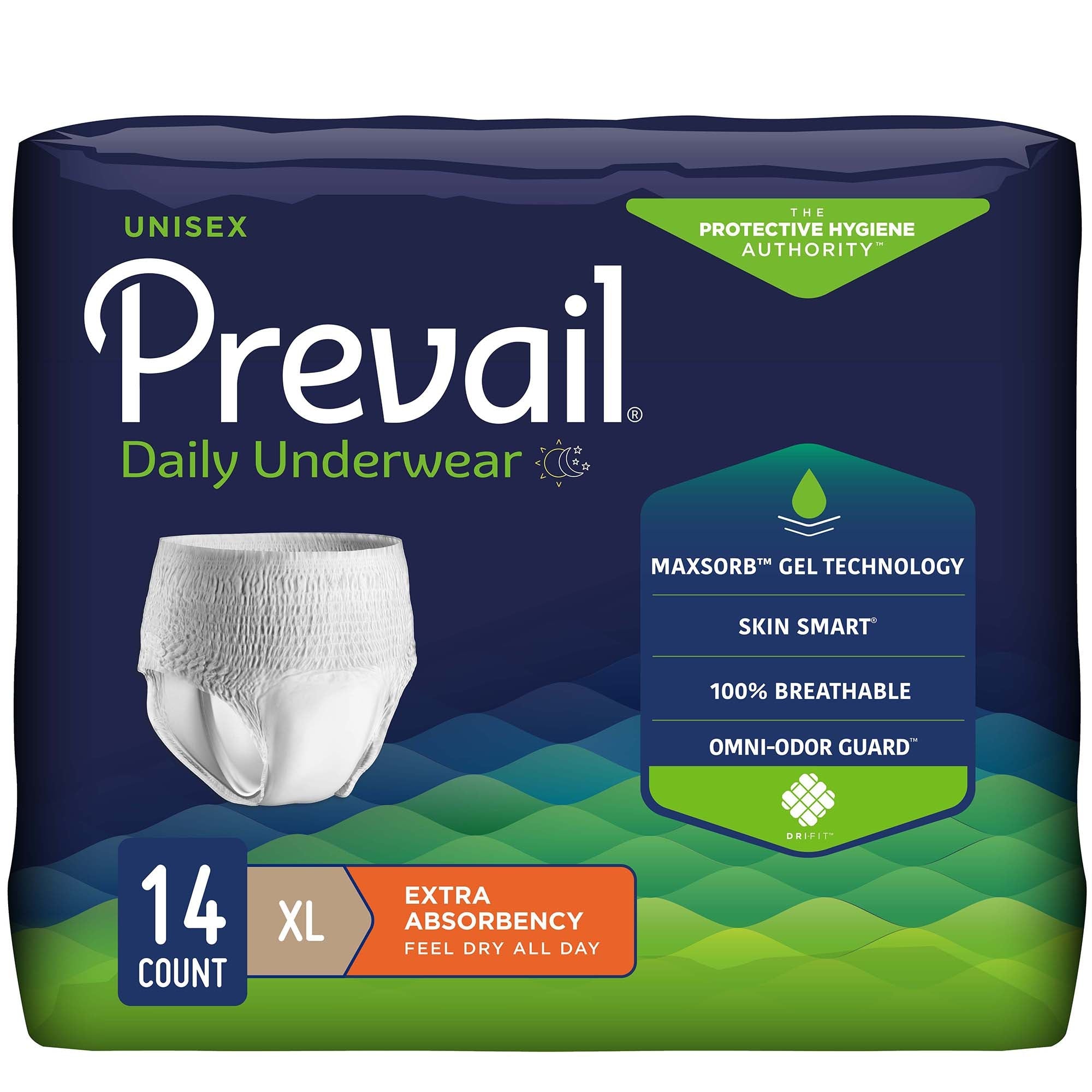 Prevail Daily Underwear XL - Extra Absorbent Unisex Briefs (14 Pack)