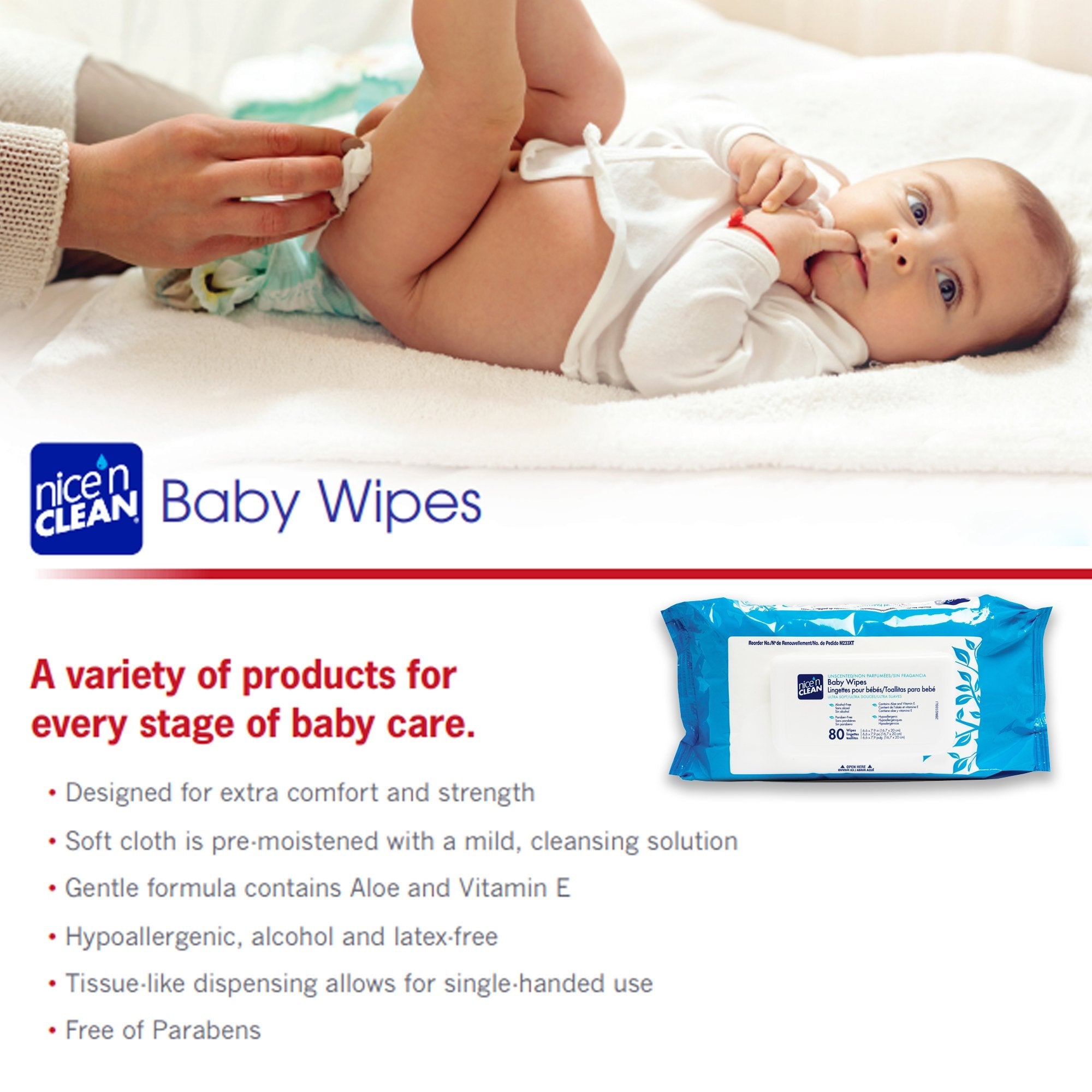 Nice’n Clean® Unscented Baby Wipes, Soft Pack (80 Units)