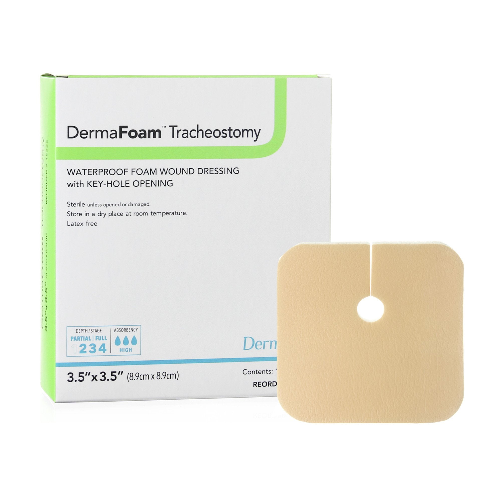 DermaFoam® Tracheostomy Nonadhesive without Border Foam Dressing, 3½ x 3½ Inch (10 Units)