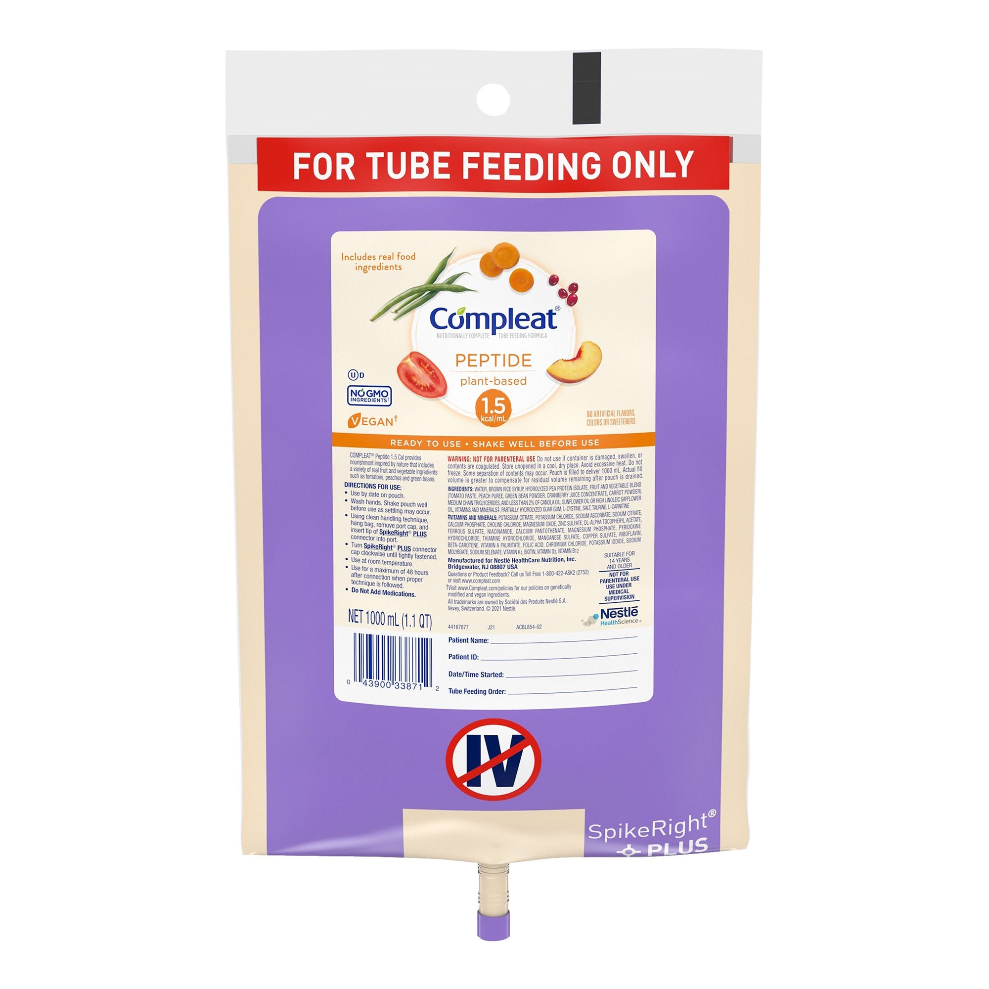 Compleat® Peptide Plant-Based 1.5 Nutritionally Complete Tube Feeding Formula, 1000 mL (1 Unit)